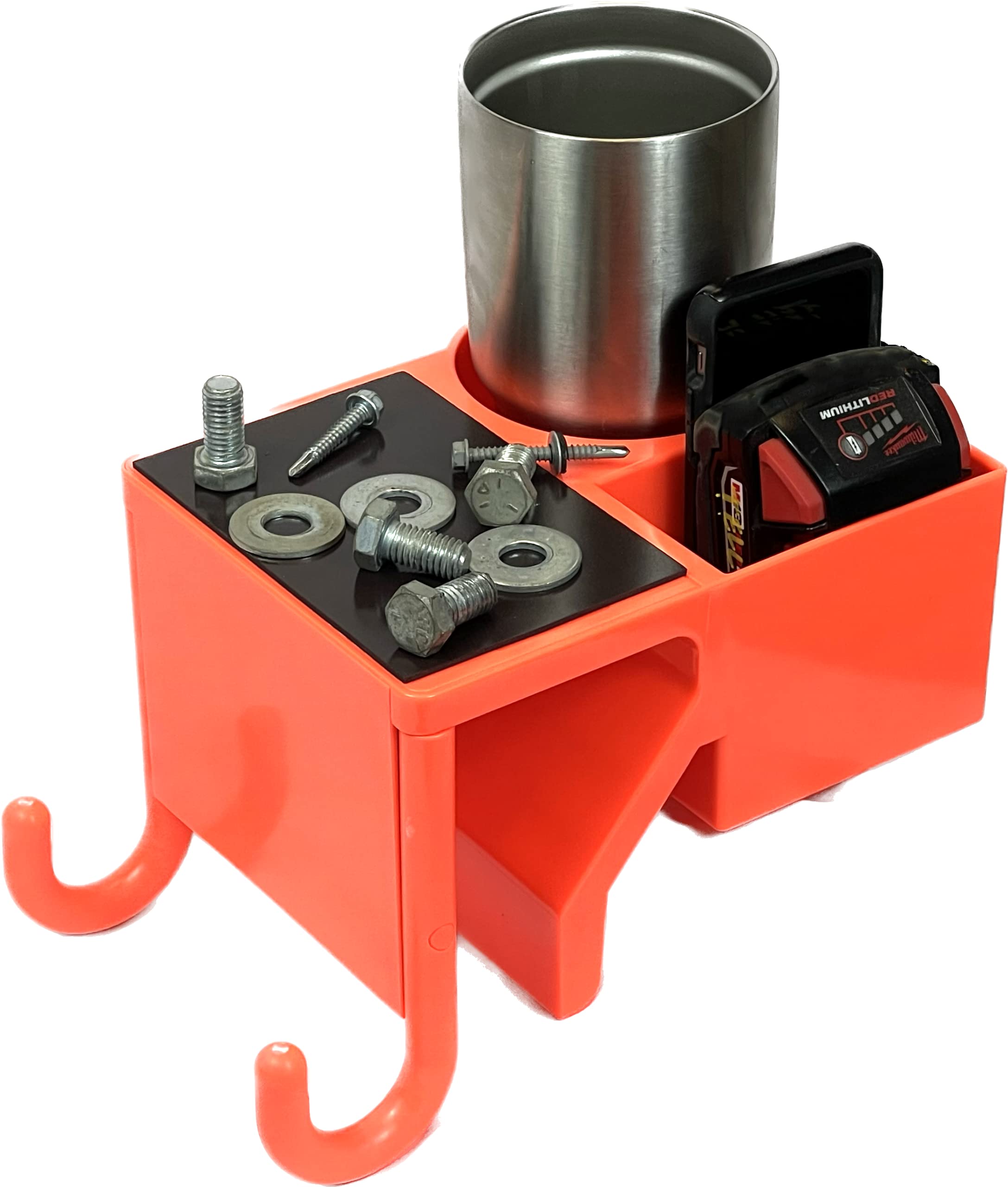 4-in-1 Magnetic Bucket Truck Tool Organizer with Hooks, Cup Holder & Storage | Heavy Duty Utility Organizer for Electricians, Contractors & Construction Workers | Perfect for Ladders, Buckets & Work Trucks