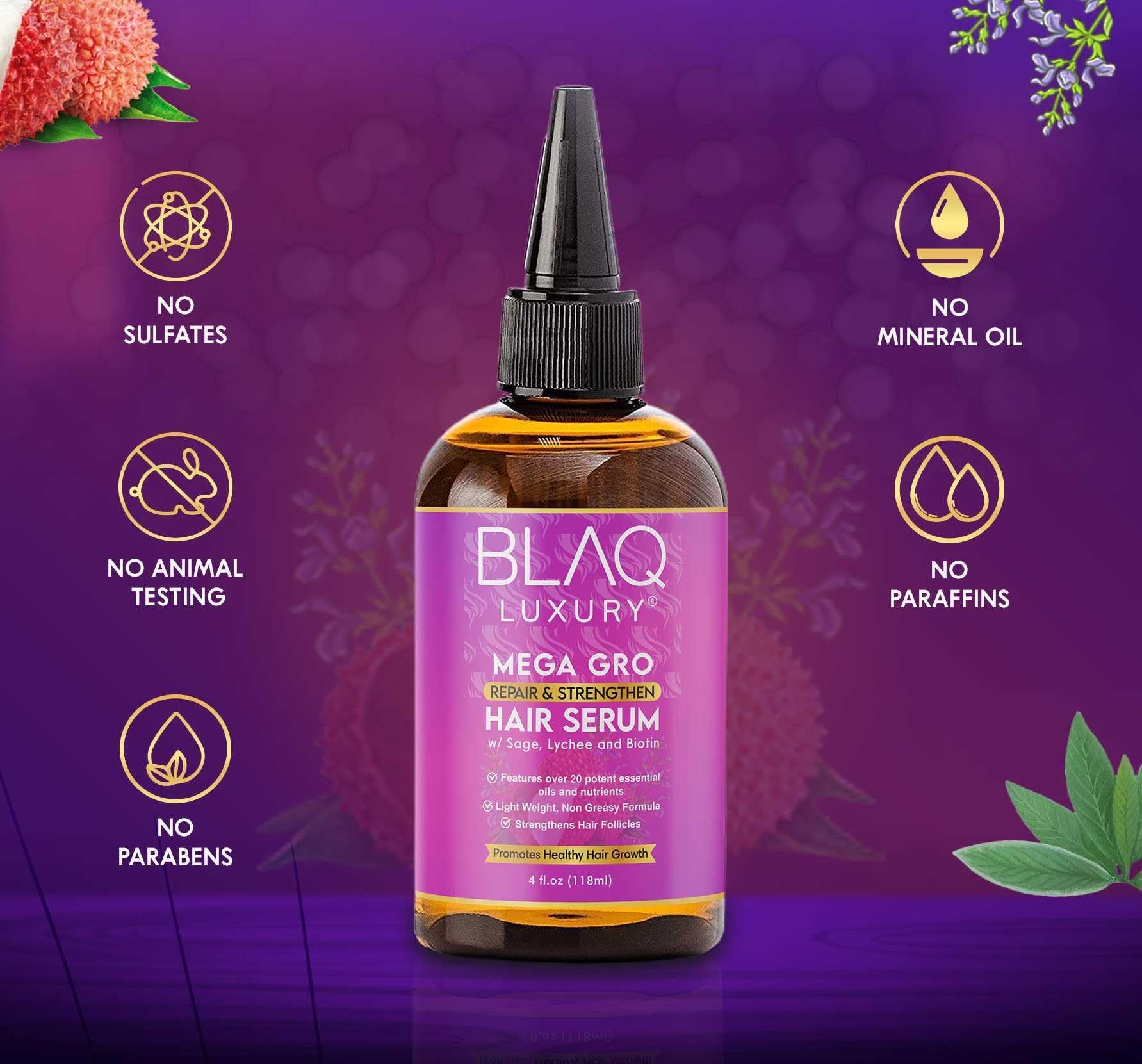 Blaq Luxury Hair Growth Oil with Biotin - Dry Scalp Treatment for Itchy Scalp, Hair Repair & Strengthening Serum for Frizzy Damaged Hair & Split Ends, 4oz (2 Pack) - Perfect for Daily Hair Care & Scalp Nourishment