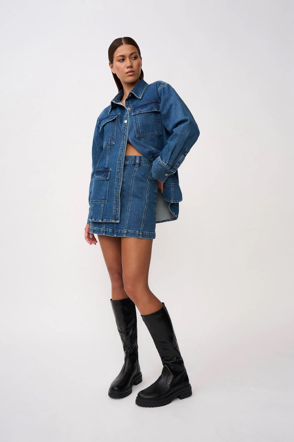 DELLA Denim Panel Mini Skirt for Women - Trendy High Waist A-Line Denim Skirt with Side Slits - Perfect for Casual Outfits, Date Nights & Summer Fashion