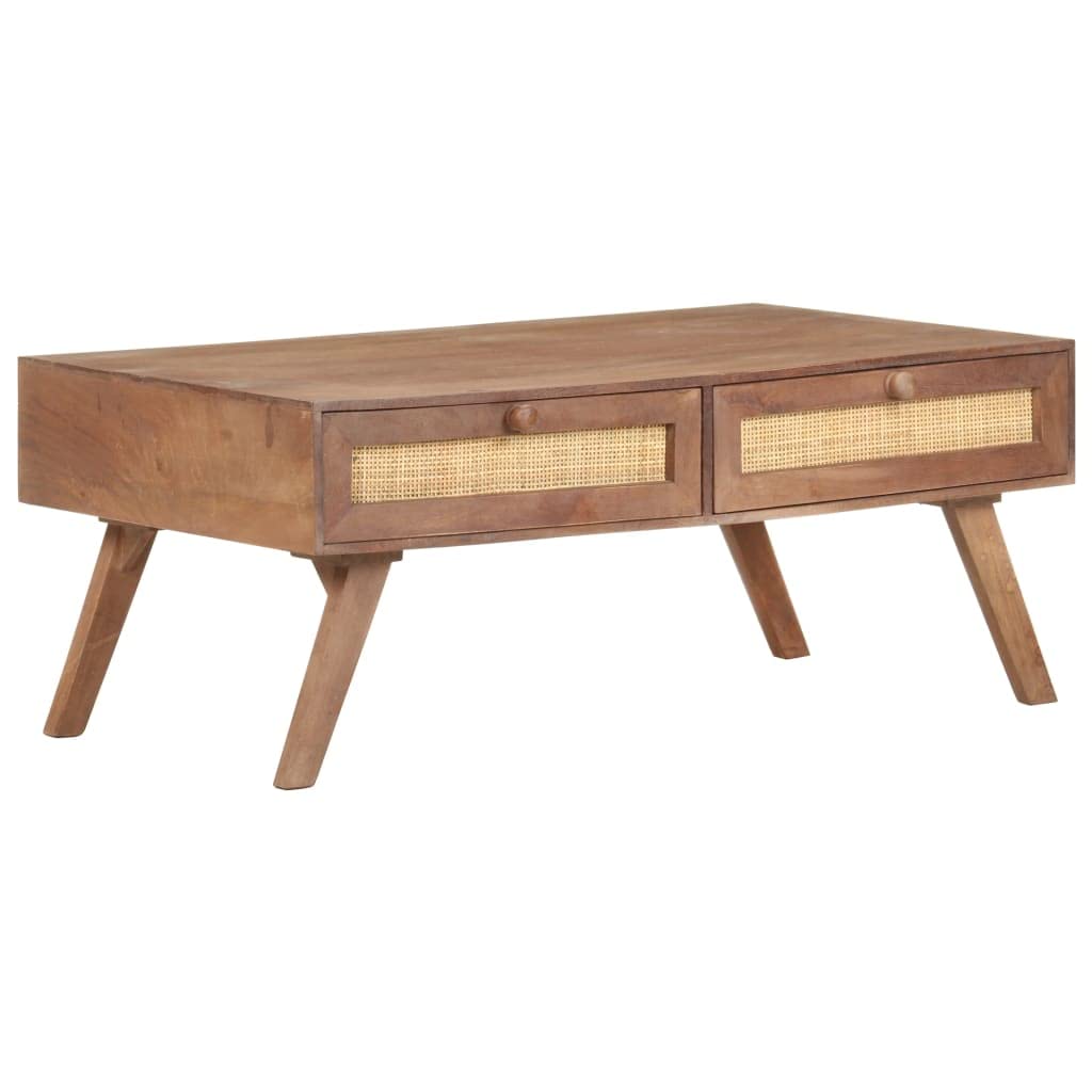 Mango Wood Coffee Table with 2 Drawers - Rustic Rectangular Couch Table for Living Room