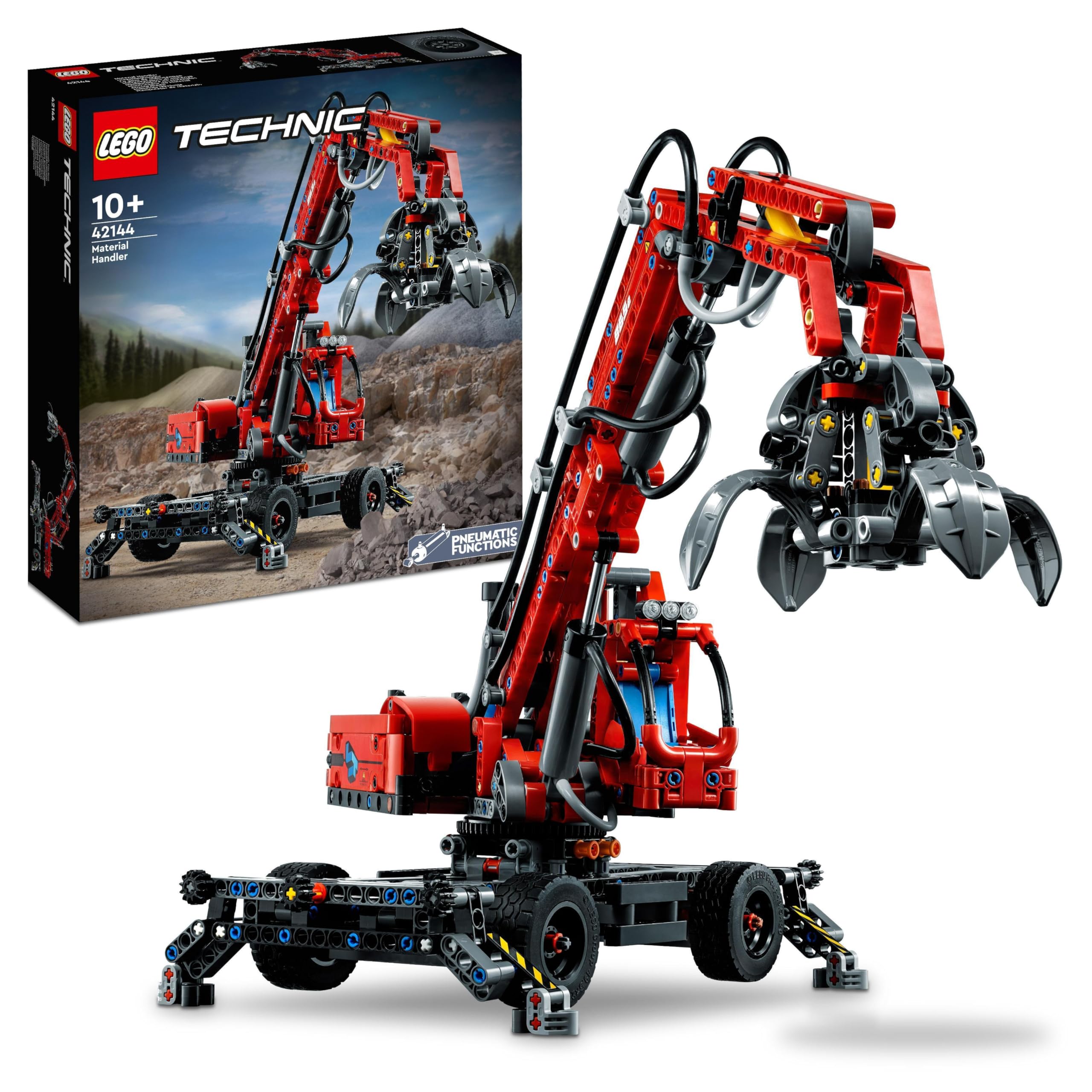 LEGO 42144 Technic Material Handler Crane: Educational Building Set, Construction Vehicle, Pneumatic Model, Stimulates Imagination, for Kids Ages 10+, Perfect Gift for Young Engineers - Great for STEM Learning, Construction Play, and Creative Building Scenes