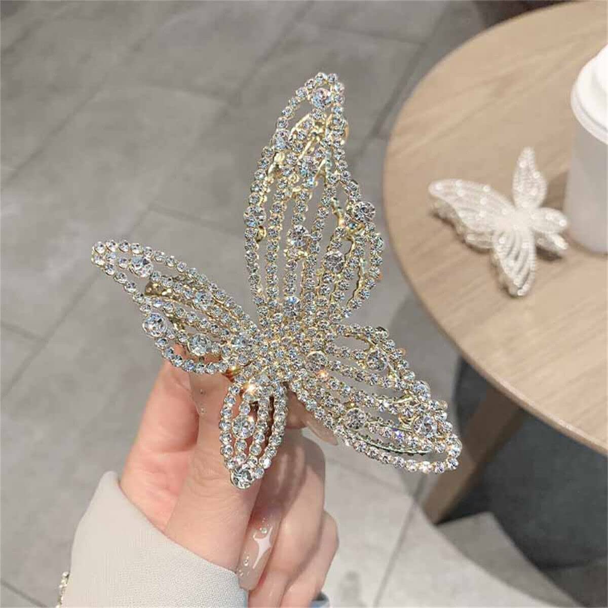 PLUCKET® 1 Pack Rhinestone Metal Hair Claw Clips for Women - Strong Hold Hair Clamps for Thick Hair, Half Up Bun & Ponytail - Elegant Hair Accessories for Girls & Women (Perfect for Parties, Weddings & Daily Styling)