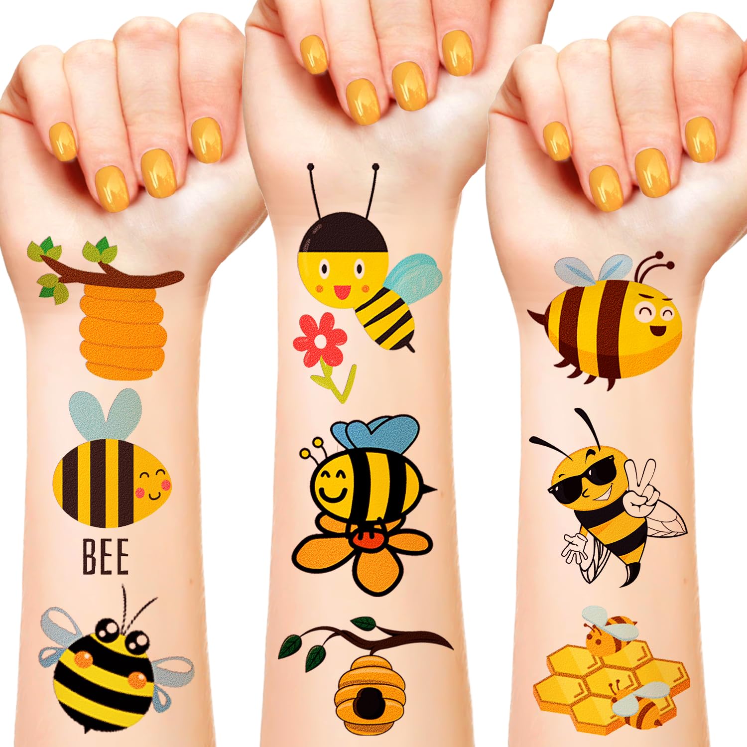 Bumble Bee Temporary Tattoos 180Pcs - Fun Party Favors for Bee Themed Birthday Decorations (30 Sheets) | Kids Birthday Party Supplies, Baby Shower Favors, Classroom Rewards