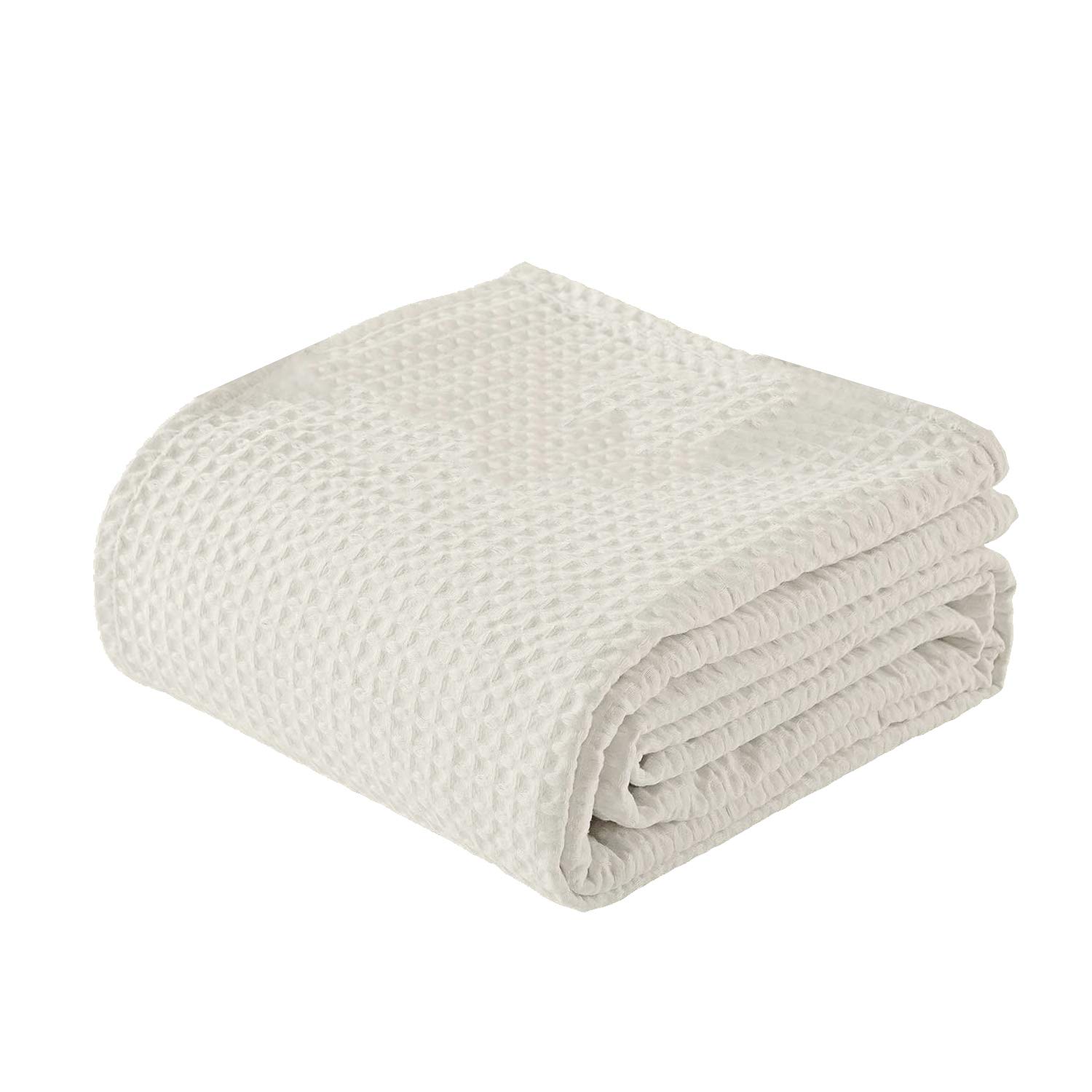 100% Cotton Waffle Weave Blanket Queen Size - All Season Soft Lightweight Breathable Hotel Quality Blanket for Bed, Sofa & Travel - Ivory Woven Blanket