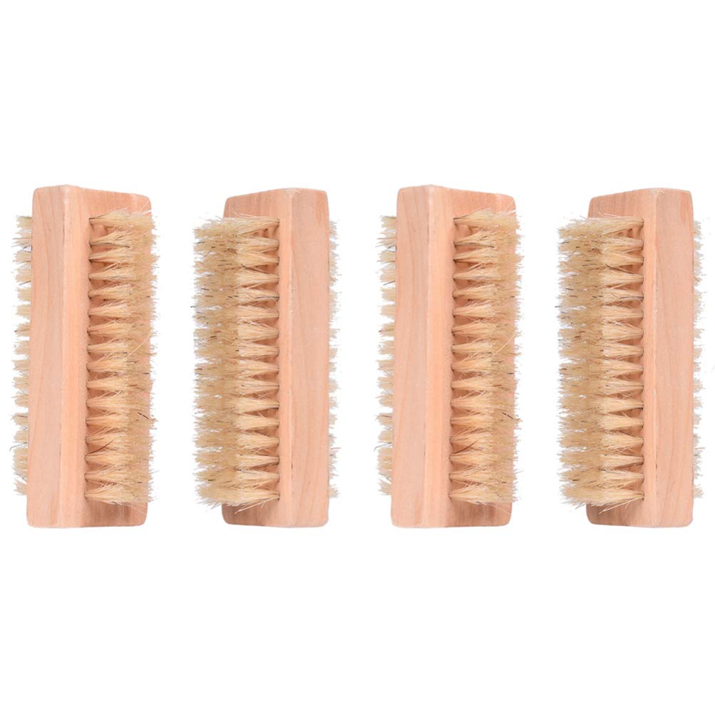 Beaupretty 4pcs Hard Nail Brush Set - Double Sided Bamboo Wooden Manicure & Pedicure Tool for Hand & Foot Care - Perfect for Salon, Spa, Home Nail Care & Travel Essentials