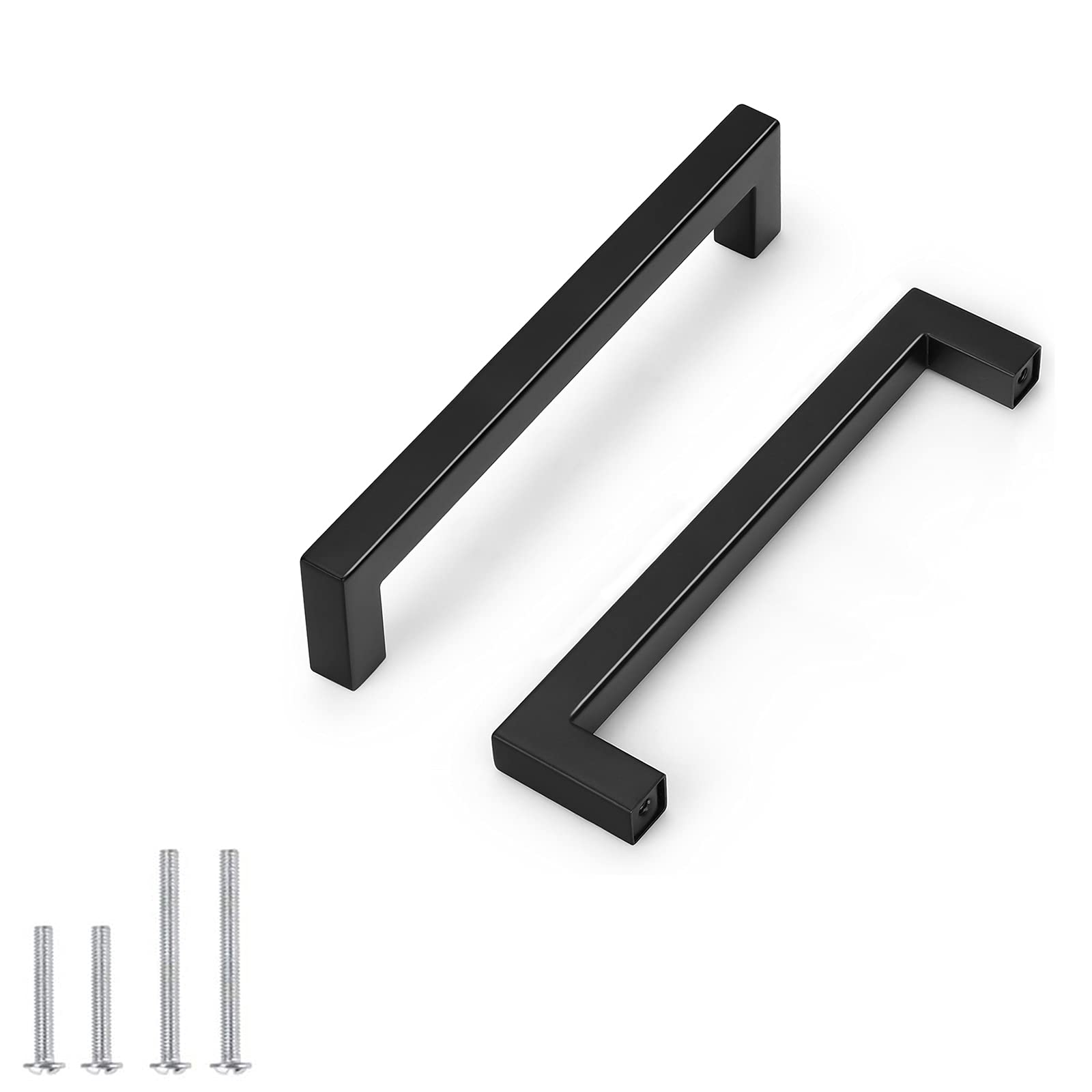 Probrico 30 Pack 6.3 Inch (160mm) Square Corner Black Stainless Steel Cabinet Handles - Kitchen Cabinet Door Pulls, Drawer Knobs for Bathroom & Bedroom Furniture - Perfect for Modern Home Renovation and DIY Projects