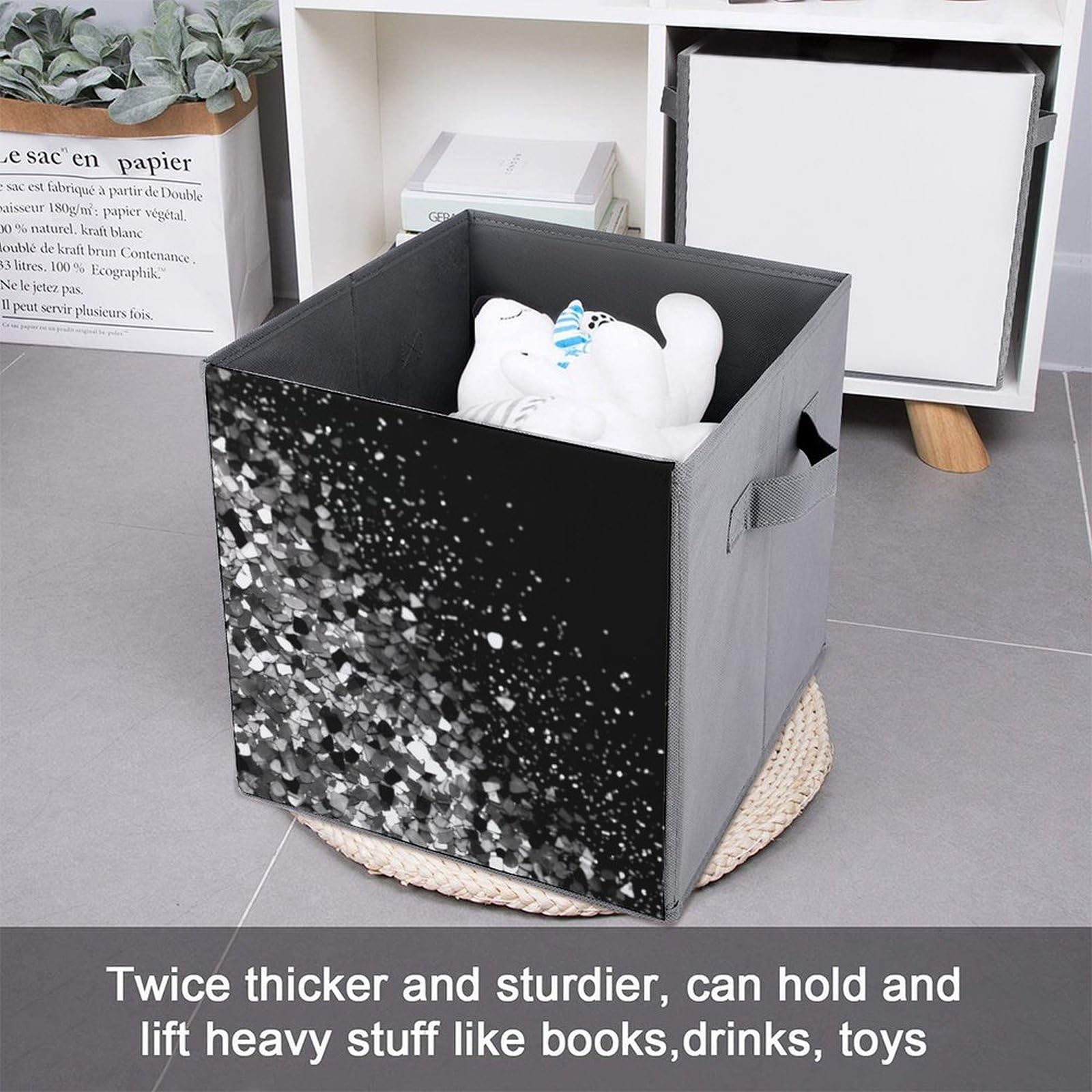 Black & White Glitter Storage Baskets - 2 Pack Decorative Storage Bins for Home Organization | Perfect for Bedroom, Bathroom & Closet Storage Solutions