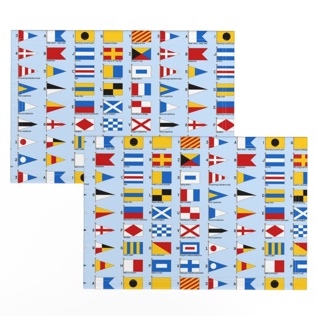 Spoonflower Linen Cotton Canvas Placemats Set of 2 - Nautical Flags Sailing Design Washable Table Mats for Dining Room, Kitchen & Outdoor Picnics