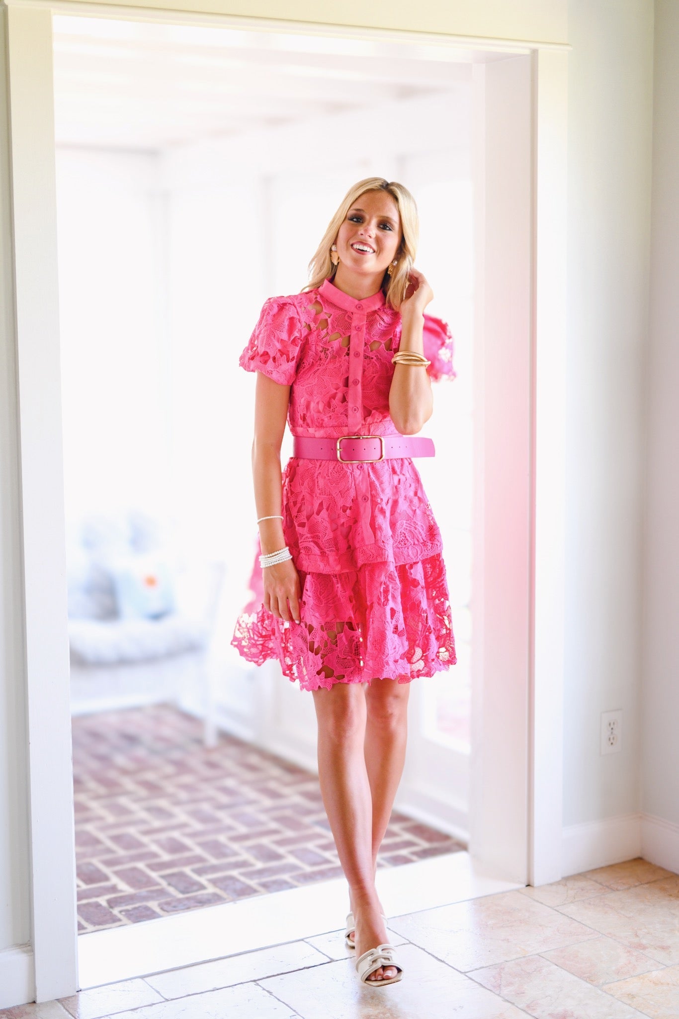 Claire Belted Lace Mini Dress in Pink - Elegant Party & Cocktail Dress for Women | Perfect for Weddings, Date Nights & Special Occasions