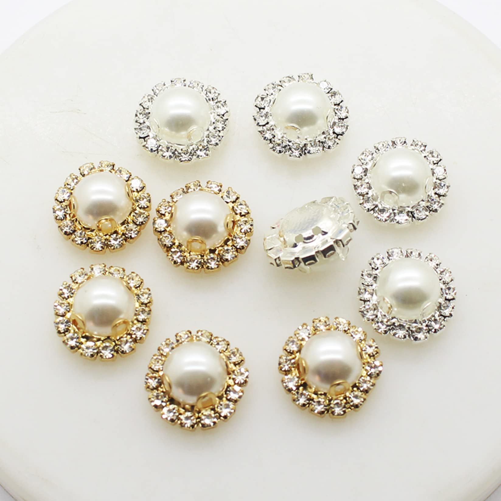 Fashion Pearl Rhinestones Buttons for DIY Sewing - 30Pcs Gold or Silver Shiny Decorative Buttons for Clothing, Handbags, Dresses & Craft Projects