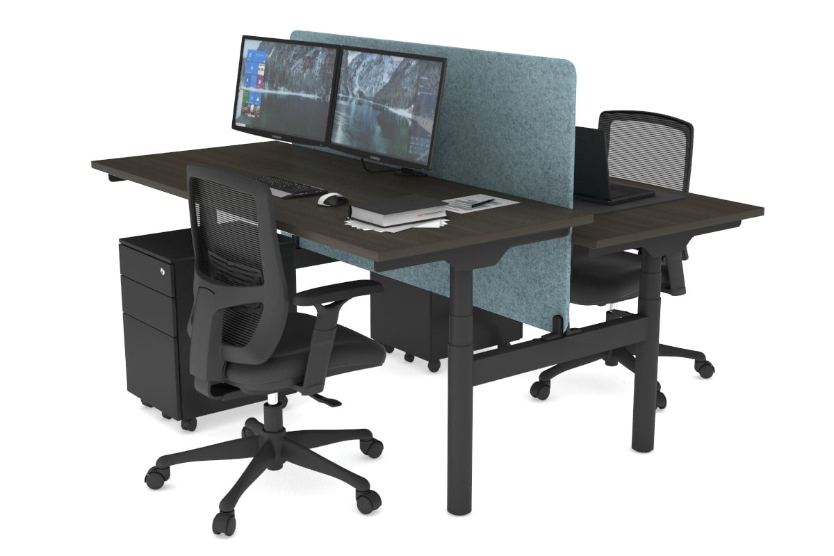 Flexi Premium Height Adjustable 2-Person H Bench Workstation - Black Frame [1800L x 700W] - Ergonomic Office & Home Workspace Solution for Shared Desks