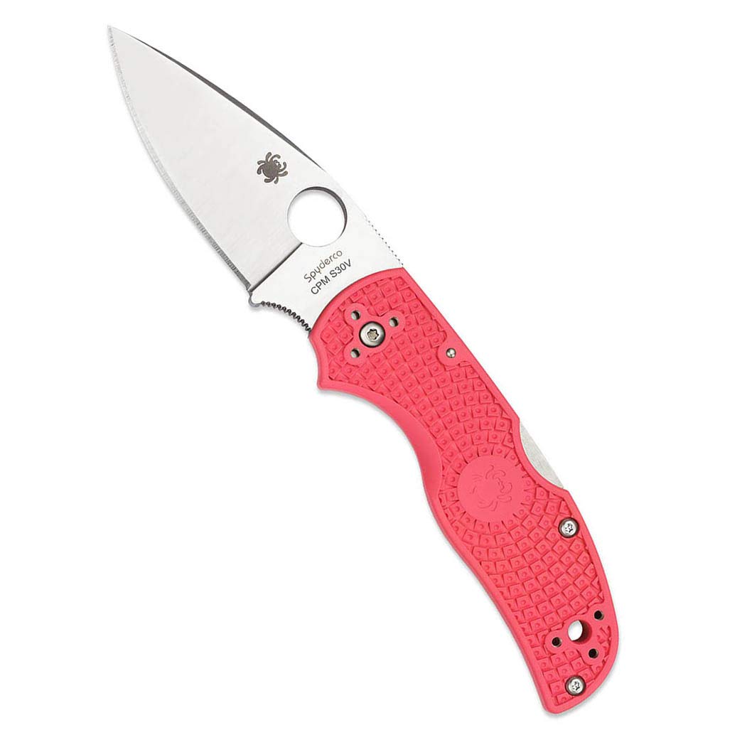 Spyderco Native 5 Lightweight Folding Pocket Knife - Pink FRN Handle, Plain Edge CPM S30V Steel Blade, Full-Flat Grind, Back Lock (C41PPN5) - EDC, Camping, Hiking & Outdoor Survival Tool