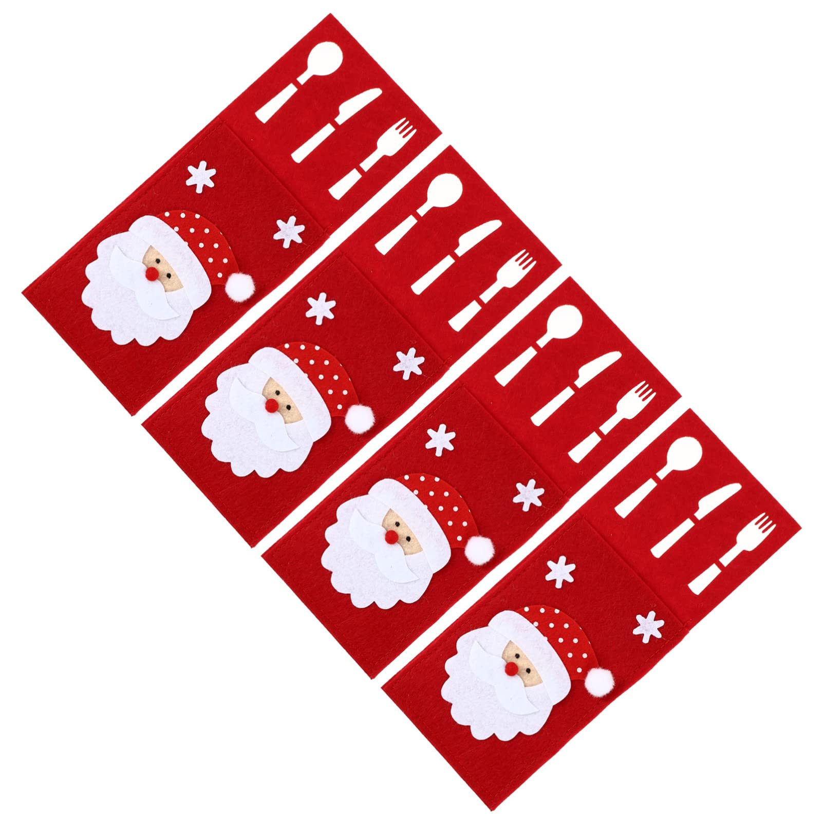 4pcs Red Santa Claus Cutlery Holder Set - Knives Forks Spoons Storage Pouch for Christmas Dinner, Winter Party & Wedding Table Decor | Utensil Organizer for Holiday Entertaining & Festive Table Setting