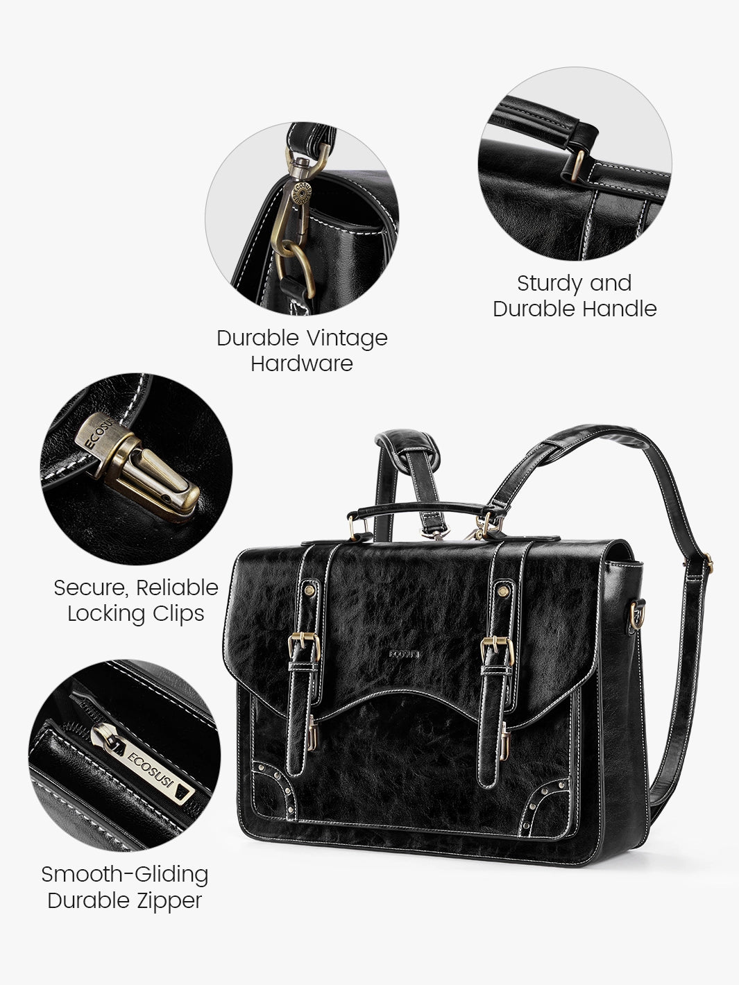 Vintage Style 15.6 Inch Leather Briefcase for Men - Classic Business Laptop Bag with Rivet Details - Perfect for Office, Travel & Daily Commute