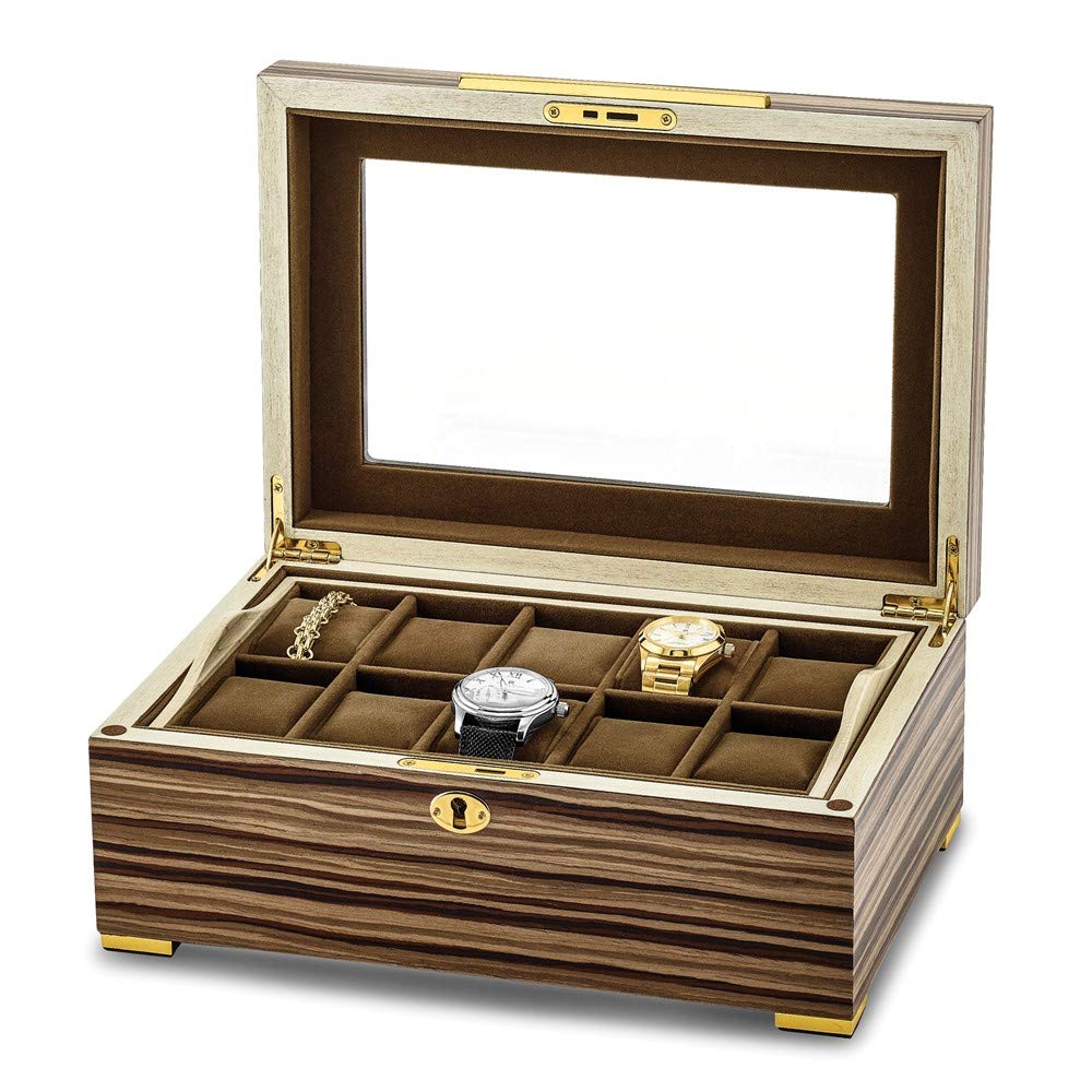 Premium South American Vine Matte Veneer Glass Lid Watch Case with Lock - Elegant Storage for Luxury Watches, Jewelry & Collectibles | Ideal for Travel, Display & Home Decor