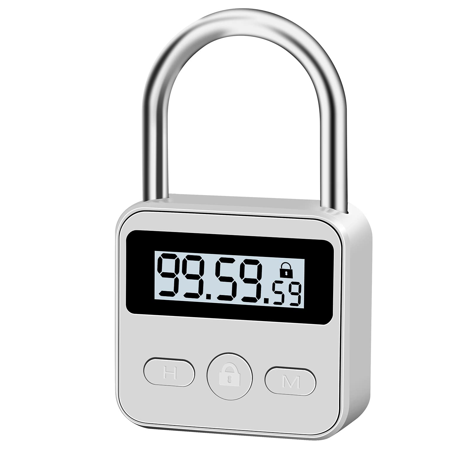 Upgraded Smart Timer Alloy Lock - 100 Hours Max Time Rechargeable Padlock with LCD Display, Silver - Perfect for Gym Lockers, Storage Units, Lockers & Travel Security