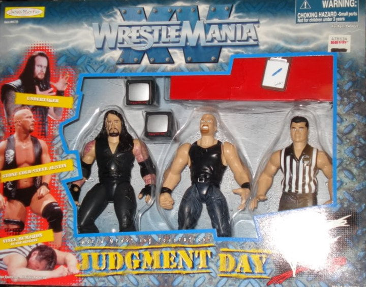 1999 WWF Jakks Pacific WrestleMania XV Judgment Day Box Set - Undertaker, Stone Cold Steve Austin & Vince McMahon Action Figures - Exclusive Collectible Wrestling Toys for Fans & Display - Perfect for WWE Memorabilia Collections & Home Decor