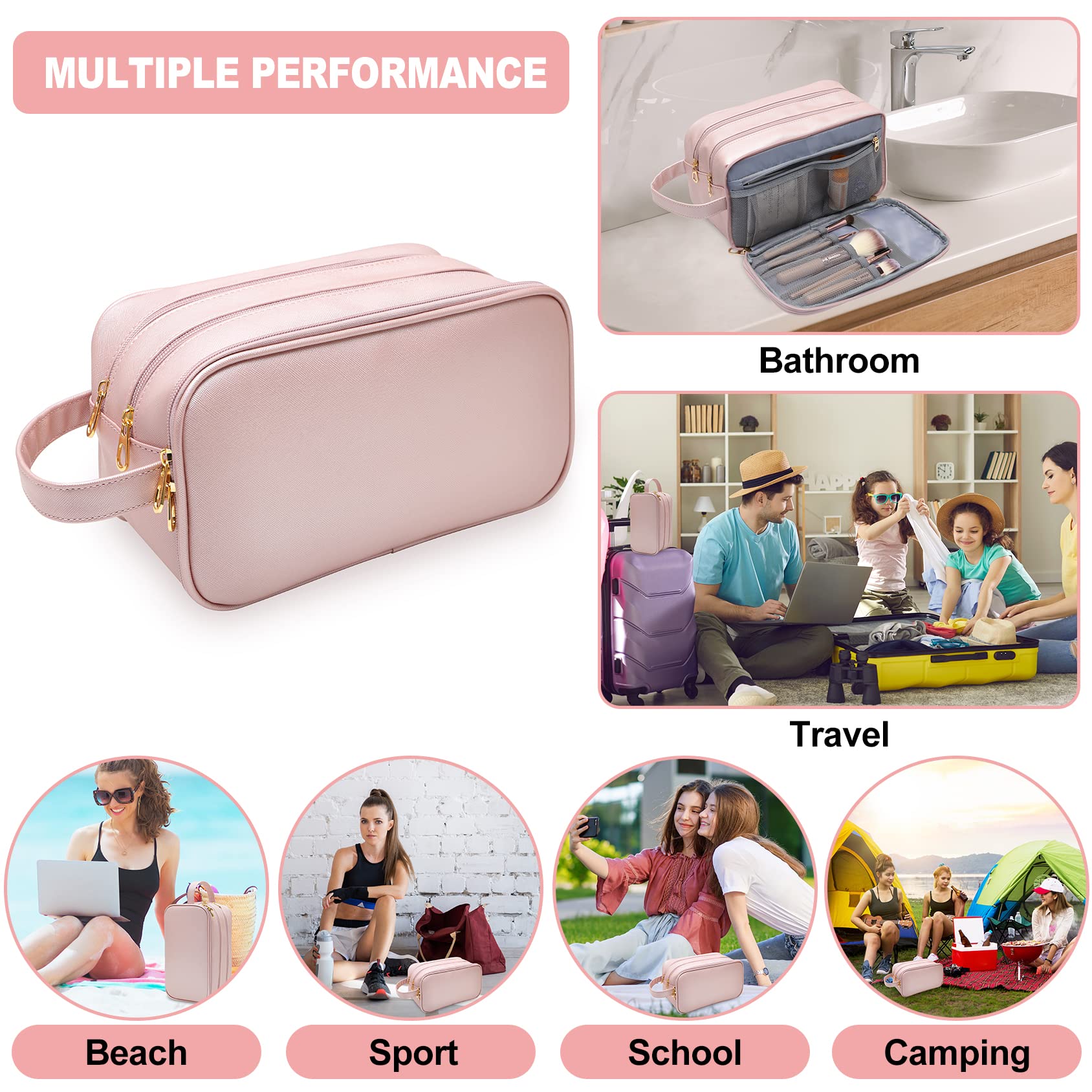 Waterproof Makeup Bag for Women - Travel Toiletry Organizer with Multiple Pockets, Dorm Room Essentials for Girls, Perfect for Cosmetics & Skincare Storage - Ideal for Travel, Gym, Mother's Day & Graduation Gifts