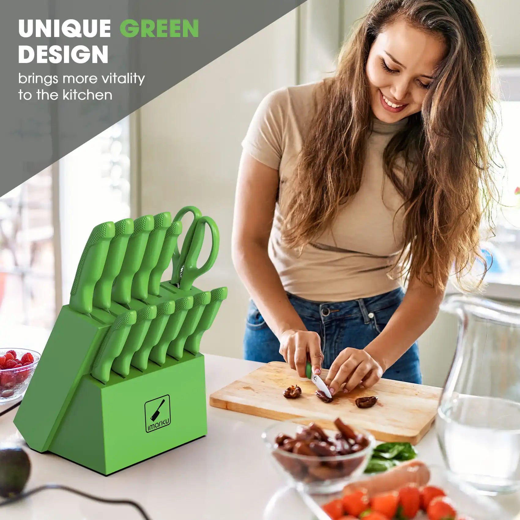 Premium 6-Piece Green Knife Set with Sharp Stainless Steel Blades & Ergonomic PP Handles - Perfect for Kitchen, Camping, BBQ, and Outdoor Cooking
