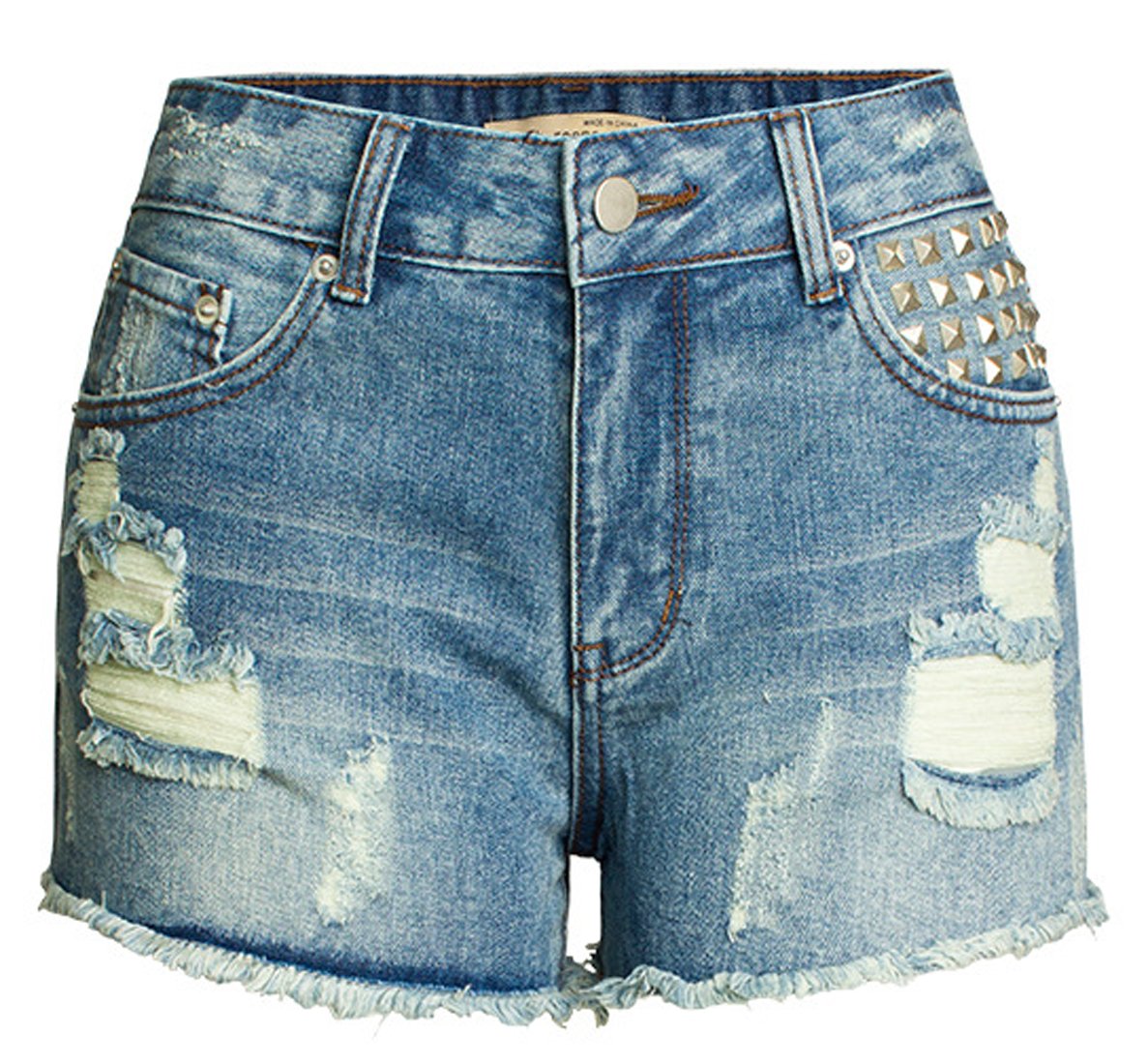 Women's Ripped Denim Shorts with Studs - 5 Pocket Distressed Jean Shorts for Summer | Casual Outfit, Beach Wear & Street Style Fashion