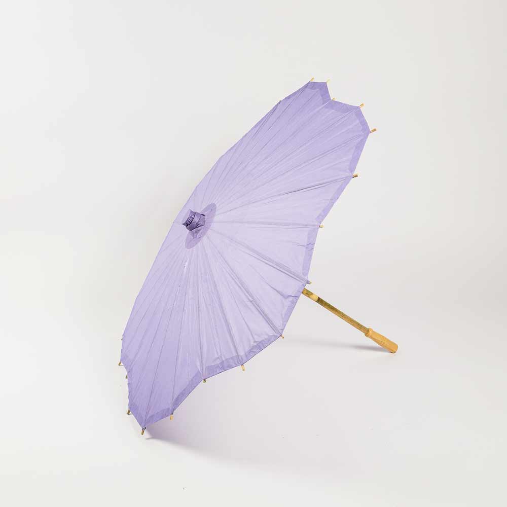 32 Lavender Paper Parasol Umbrella - Scallop Blossom Design with Elegant Wooden Handle for Wedding, Photo Shoot & Garden Party Decoration