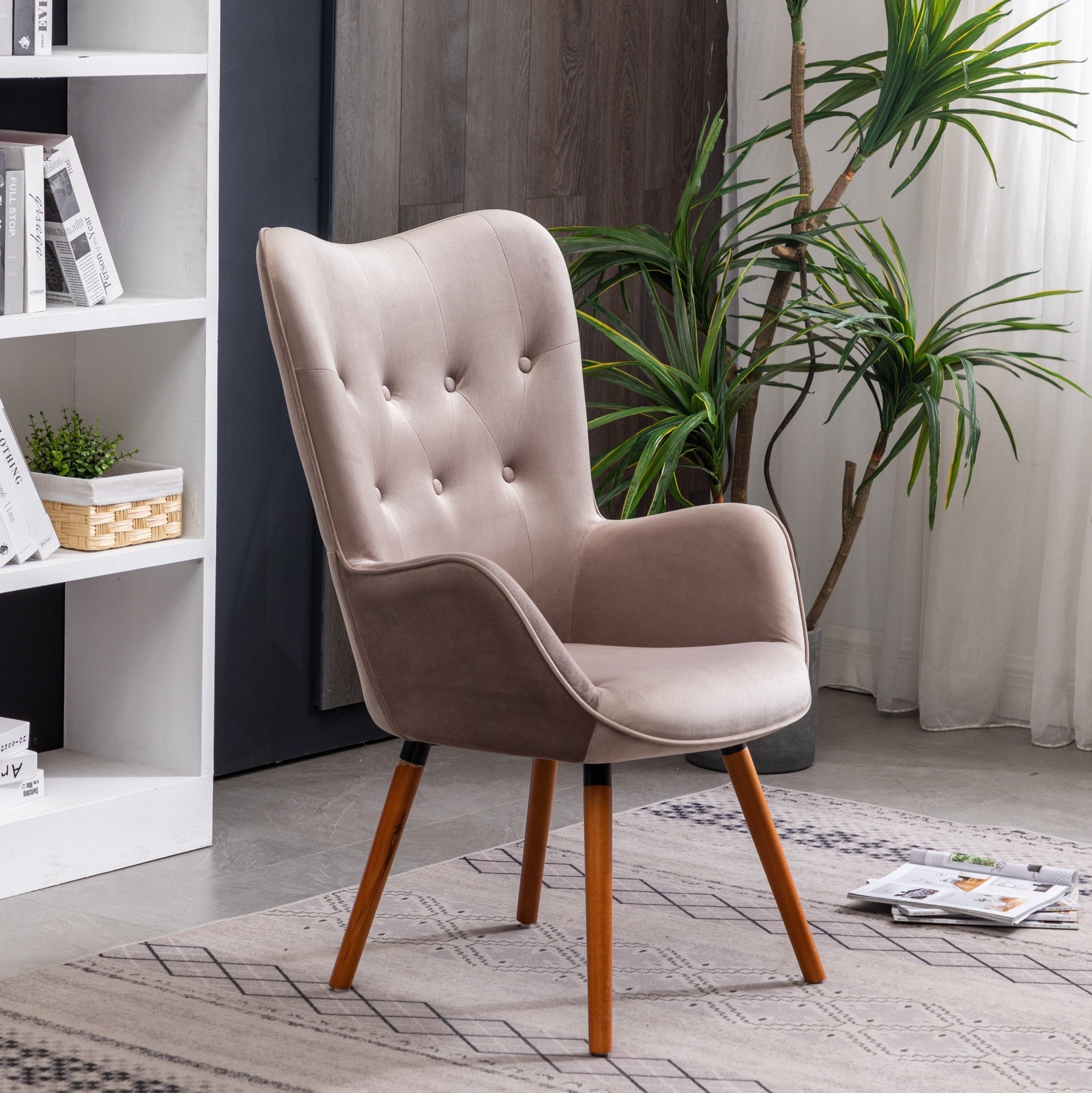 Roundhill Furniture Doarnin Contemporary Silky Velvet Tufted Button Back Accent Chair - Modern Living Room Seating for Home Office, Lounge & Bedroom Decor