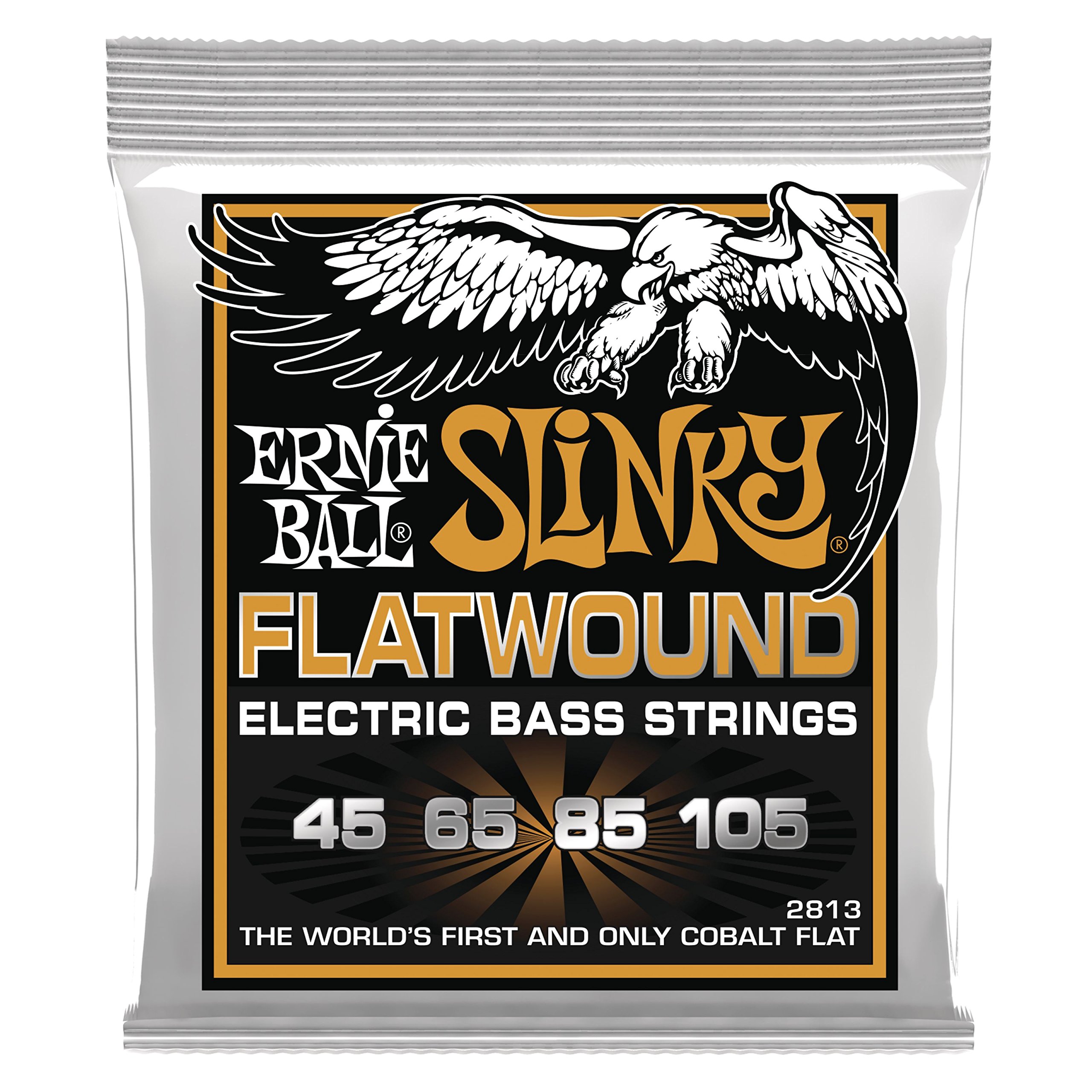 Ernie Ball Hybrid Slinky Flatwound Bass Guitar Strings 45-105 Gauge (P02813) - Smooth Playability & Warm Tone for Jazz, Funk & Studio Recording