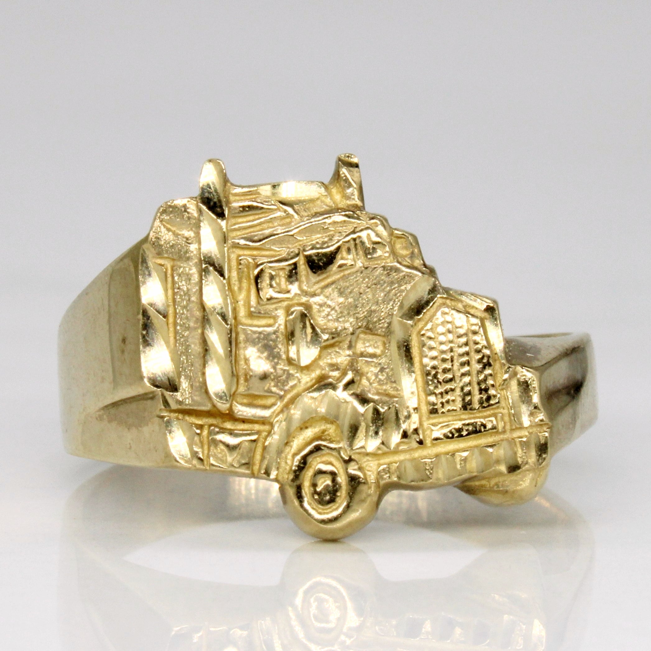 10K Yellow Gold Big Rig Ring for Men - Size 11.25 - Heavy Duty Trucker Jewelry - Perfect for Truck Drivers & Bikers - Durable & Stylish Men's Accessory