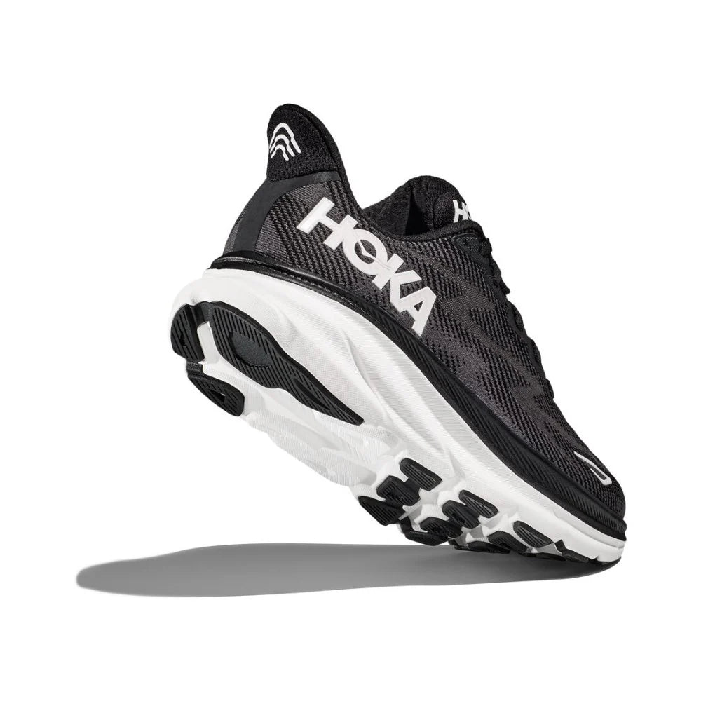 Hoka Clifton 9 Wide 2E Men's Running Shoes - Black & White | Lightweight Cushioned for Long Distance Jogging & Marathon Training