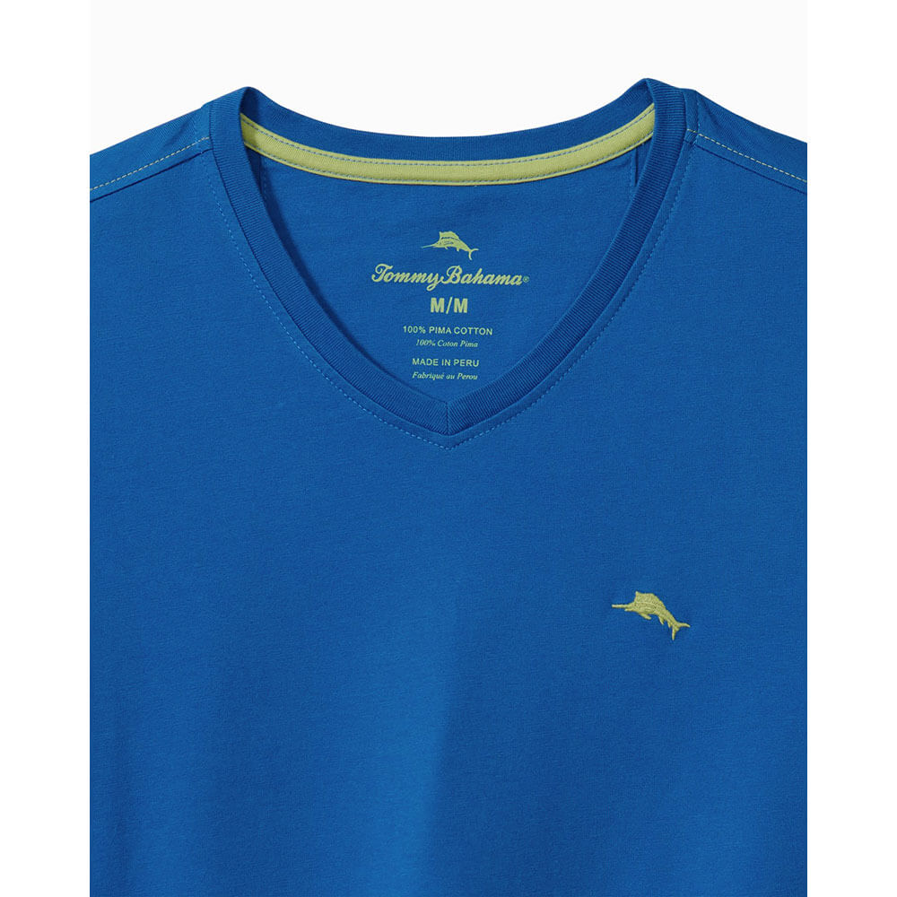 Tommy Bahama Bali Skyline V-Neck Long Sleeve T-Shirt for Men - Cobalt Sea Blue Casual Shirt | Beachwear, Vacation Outfit, Relaxing Summer Style
