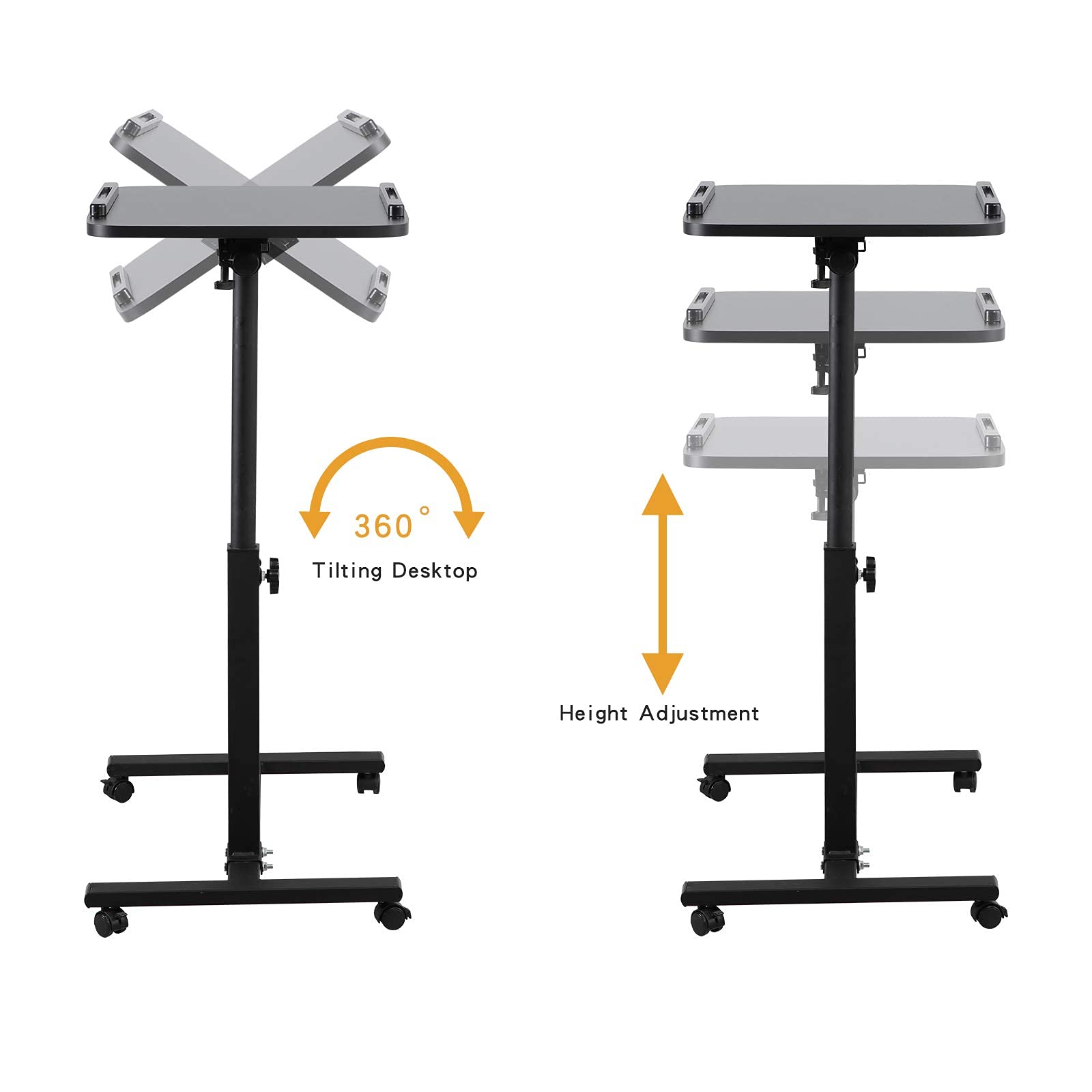 Adjustable Overbed Table with Wheels - Portable Rolling Laptop Tray & Bedside Desk Cart for Hospital, Home, or Office Use - Ideal for Working, Eating, Reading in Bed or Recovering Patients