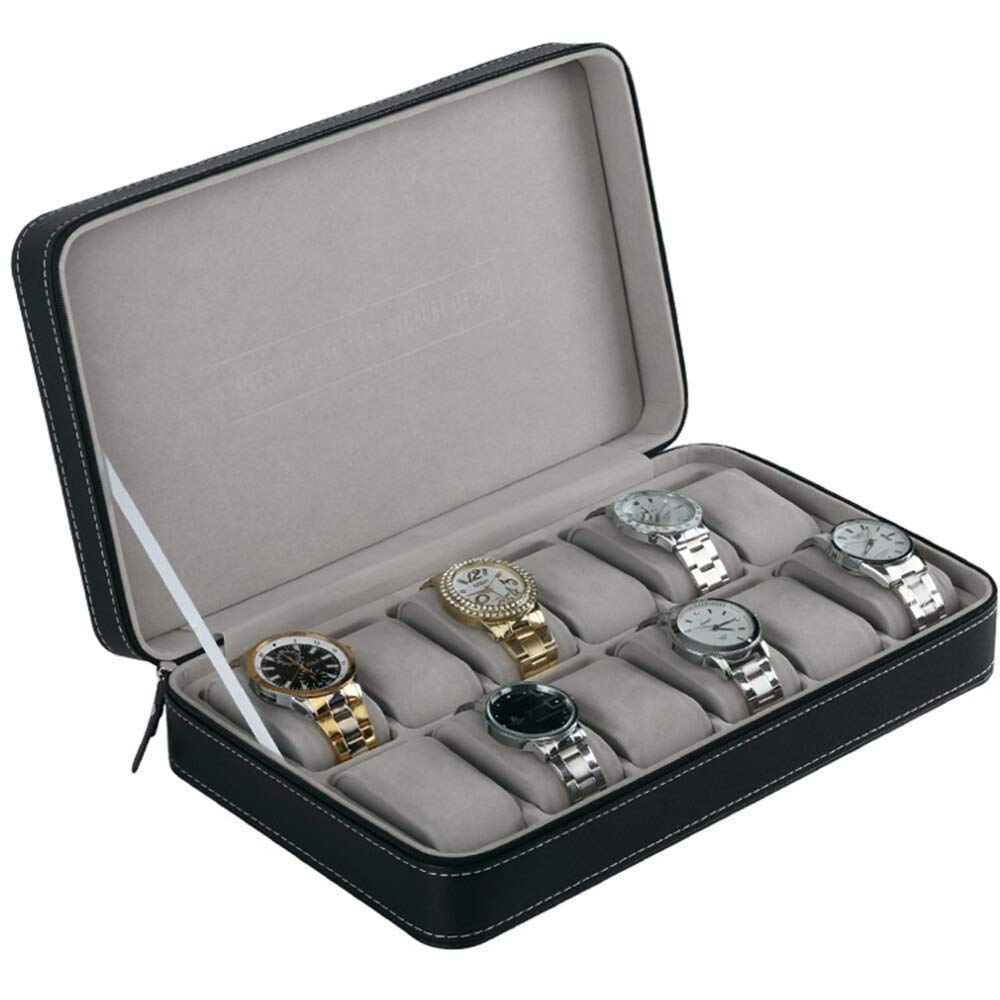 Premium 12-Slot Watch Box Organizer - PU Leather Travel Watch Case with Zipper for Men & Women | Perfect for Watch Collection Storage, Display, and Travel Accessories
