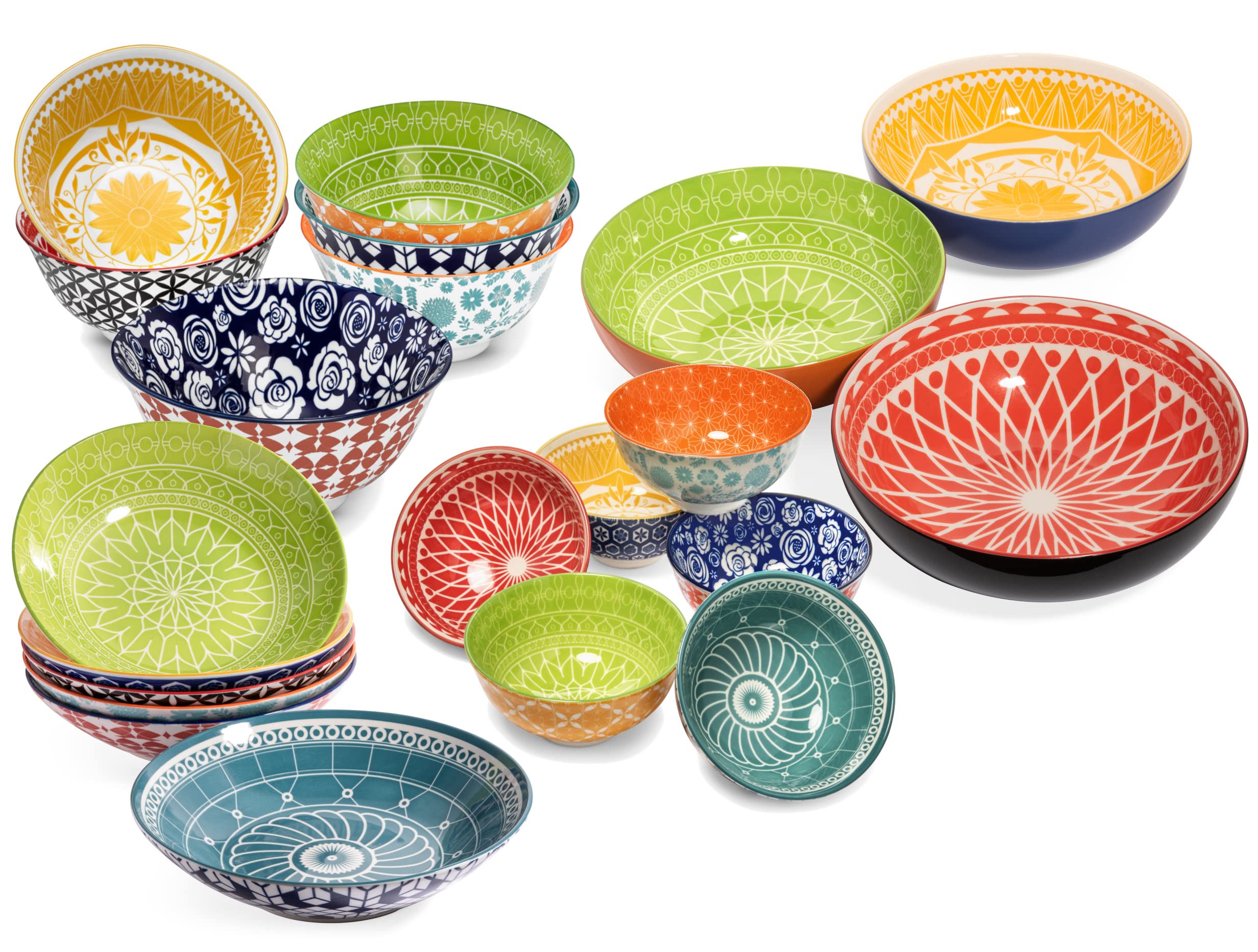 Annovero Colorful Porcelain Cereal, Dessert & Pasta Bowls Set - Microwave & Dishwasher Safe Kitchen Dinnerware for Breakfast, Ice Cream & Pasta Serving
