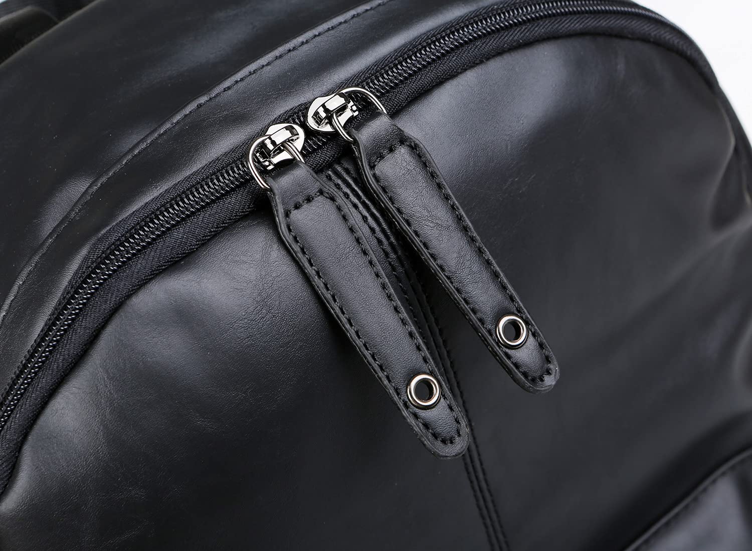 Baosha BP-08 15.6 Inch Unisex PU Leather Laptop Backpack - Waterproof Travel Hiking Rucksack, Business Casual Daypack for Work, School & Outdoor Activities (Black)