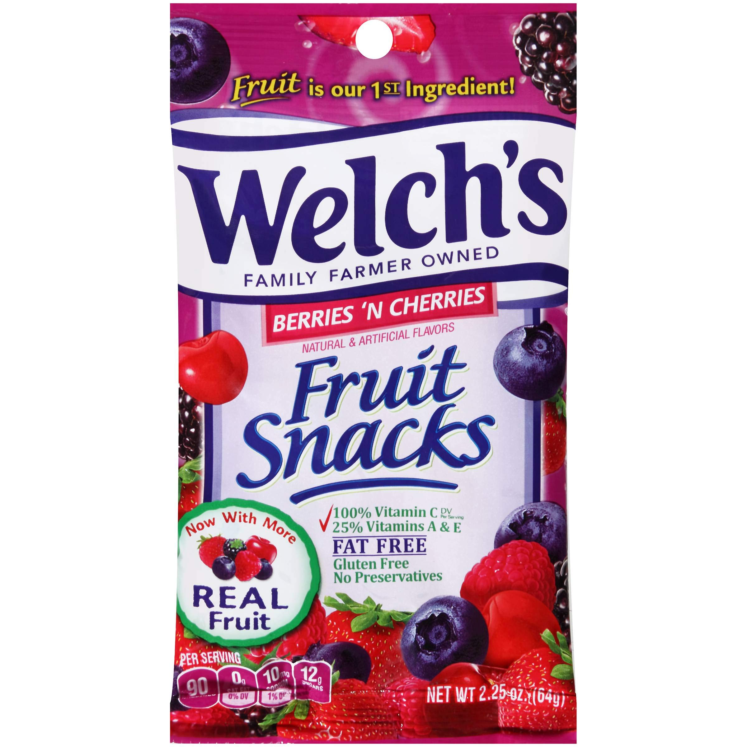 Welch's Mixed Fruit Snacks Berries 'N Cherries - 48 Count (2.25 oz Pouches) | Healthy Kids Snack for Lunch Box, School, Travel & On-the-Go