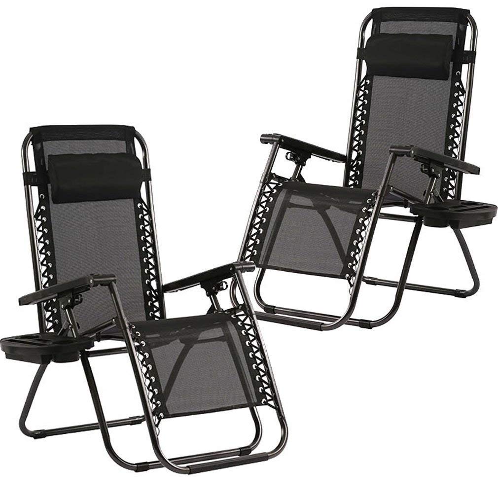 Premium Zero Gravity Lounge Chair 2-Pack - Heavy Duty Adjustable Folding Outdoor Recliner with Cup Holder & Pillows for Patio, Poolside, Beach, Backyard, Deck - Perfect for Relaxing, Sunbathing & Outdoor Lounging - Black