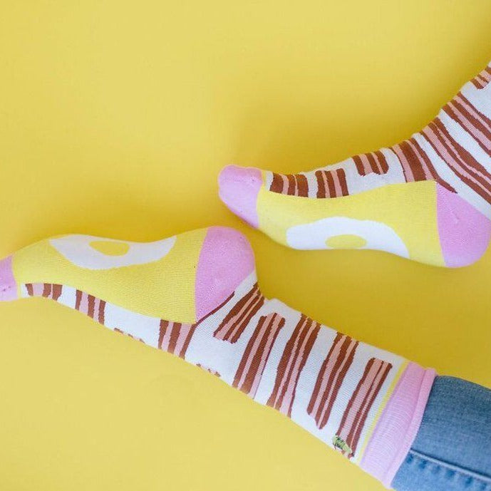 Bacon & Eggs Socks - Fun Woven Pear Design Novelty Socks for Breakfast Lovers - Perfect for Gifts, Cosplay, and Casual Wear