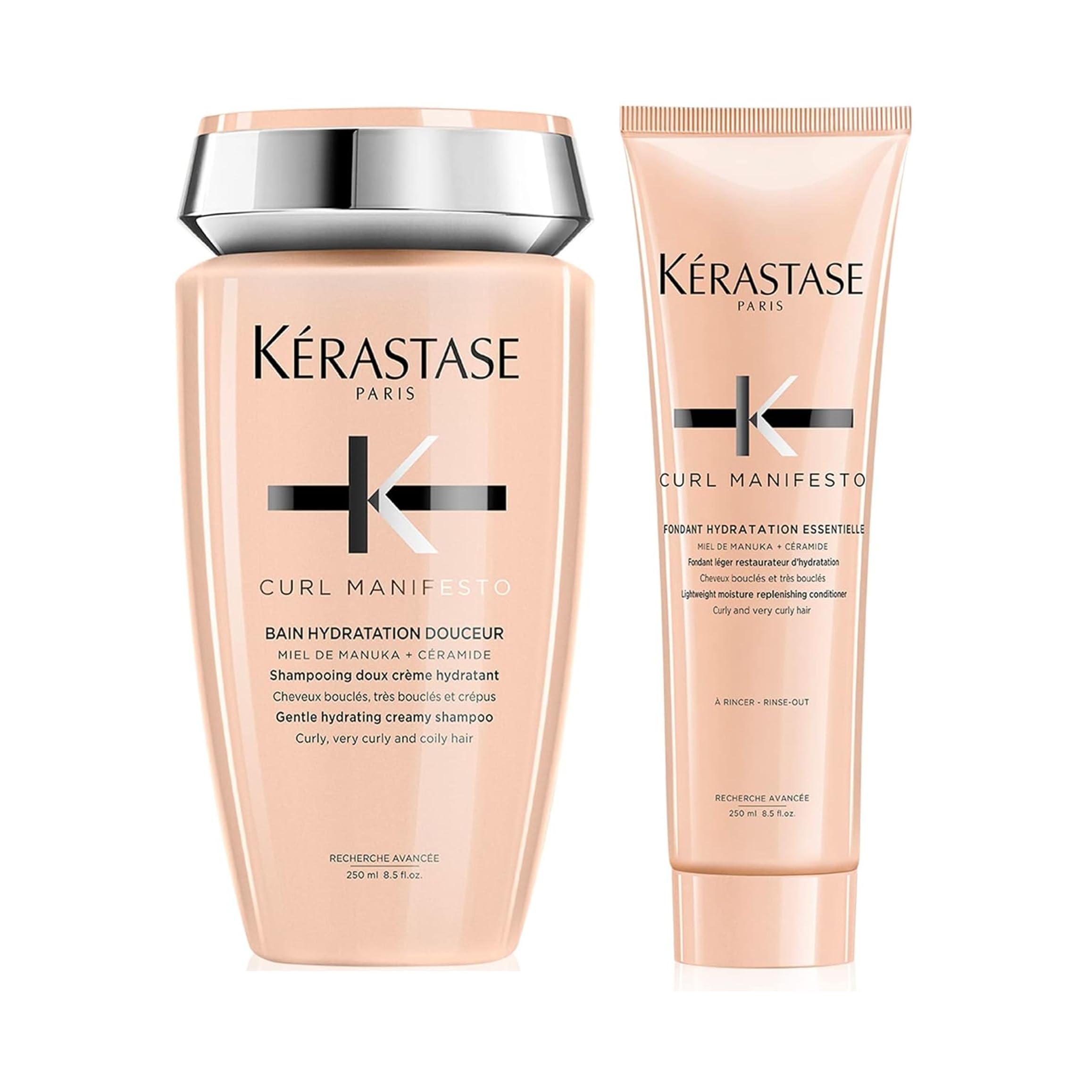 Kerastase Curl Manifesto Hydrating Shampoo and Conditioner Set for Wavy, Curly & Coily Hair | Gentle Cleansing, Frizz Control & Moisture Boost | Salon-Quality Hair Care for Defined, Soft Curls | Perfect for Daily Use & Styling