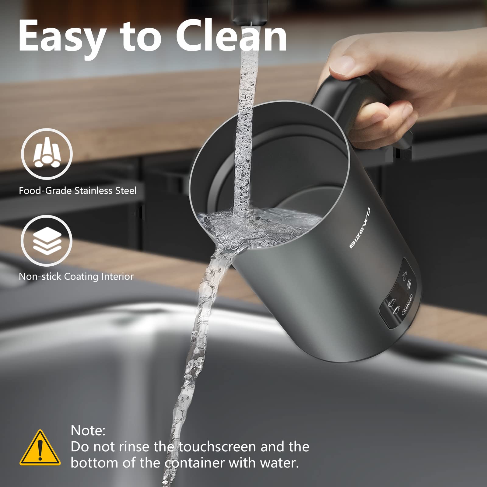BIZEWO Electric Milk Frother - 4-in-1 Automatic Milk Warmer & Steamer with Touch Screen for Coffee, Latte, Cappuccino - Stainless Steel Warm & Cold Foam Maker for Home, Office, Coffee Shop Use