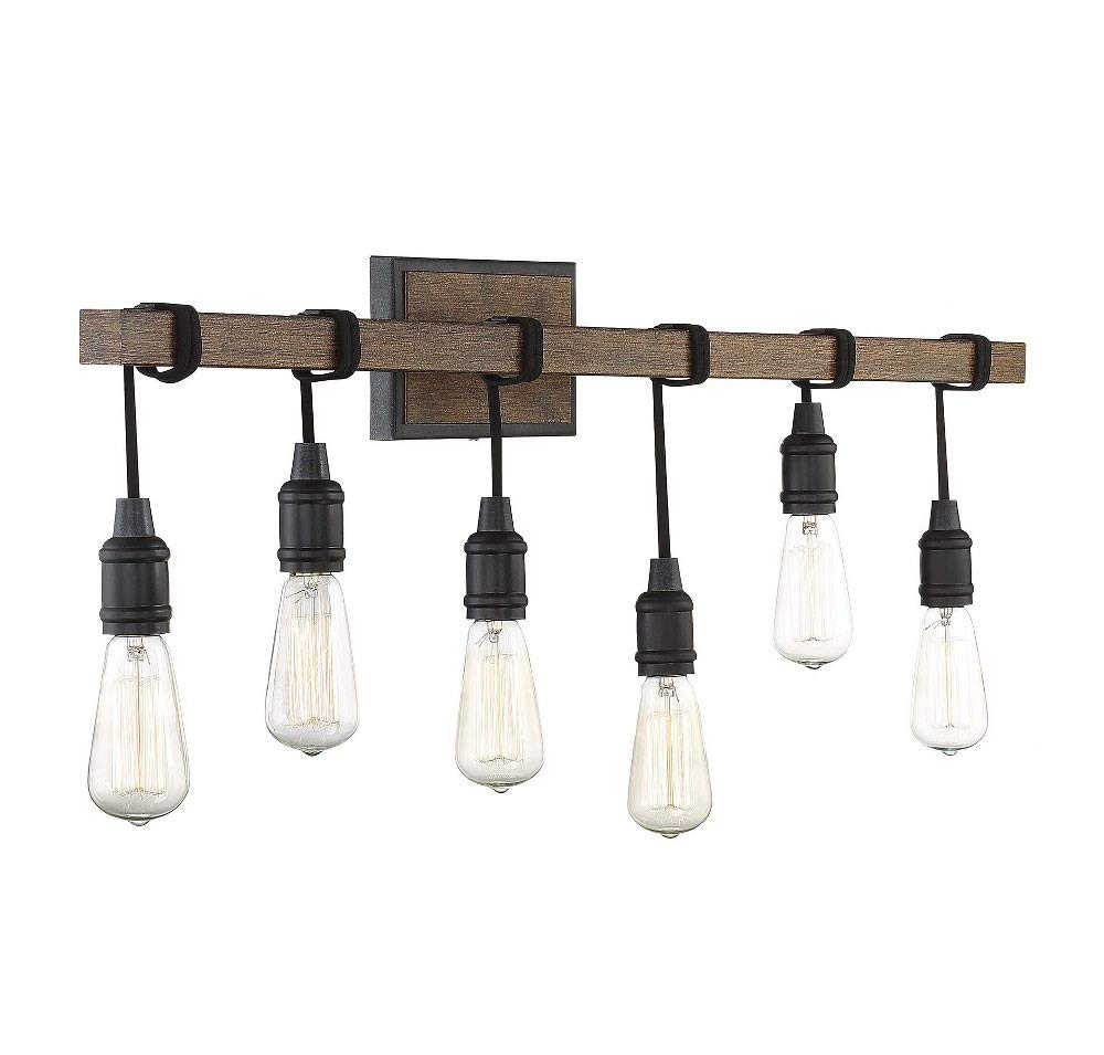 Vintage Farmhouse 6-Light Bathroom Vanity Bar with Exposed Edison Bulbs - Industrial Pendant Lighting in Durango Finish - 39