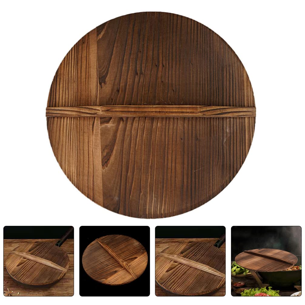**Cabilock Wooden Wok Lid - Lightweight & Durable Bamboo Pot Cover for Cast Iron Wok, Skillet, or Griddle Pan - Healthy Cooking, Heat Resistant & Splatter-Free - Perfect for Stir-Fry, Steaming & Sauteing**