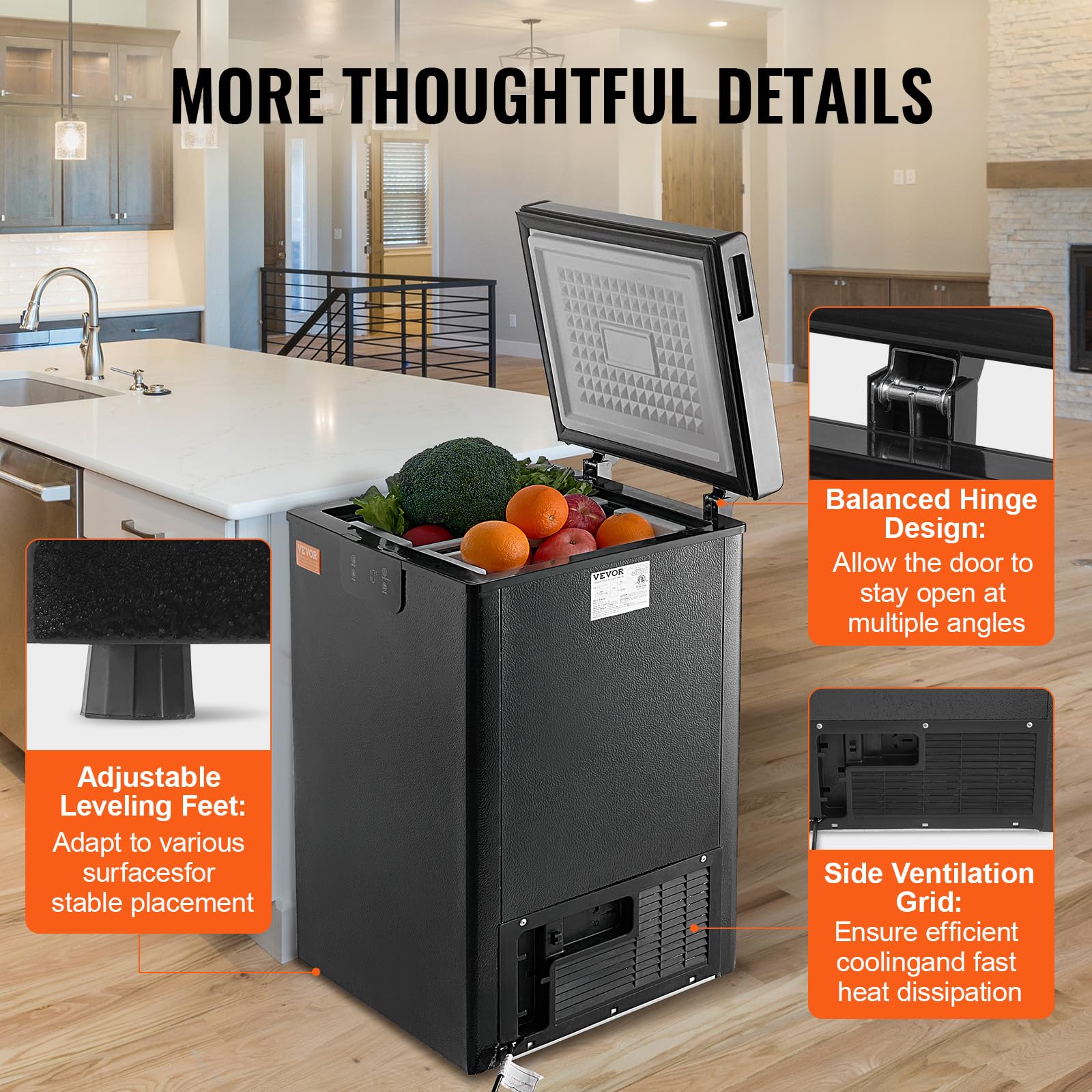 VEVOR 3.5 Cu.ft Compact Chest Freezer - Energy Efficient Deep Freezer with Adjustable Thermostat, 2 Removable Baskets & Low Noise Design - Perfect for Home, Garage, Basement or Small Business Storage (Black)
