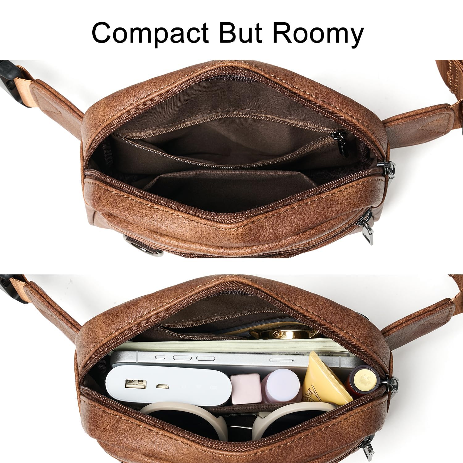 2L Vegan Leather Fanny Pack for Women & Men - Stylish Waist Bag, Crossbody Chest Pack for Travel, Hiking & Everyday Use - Brown