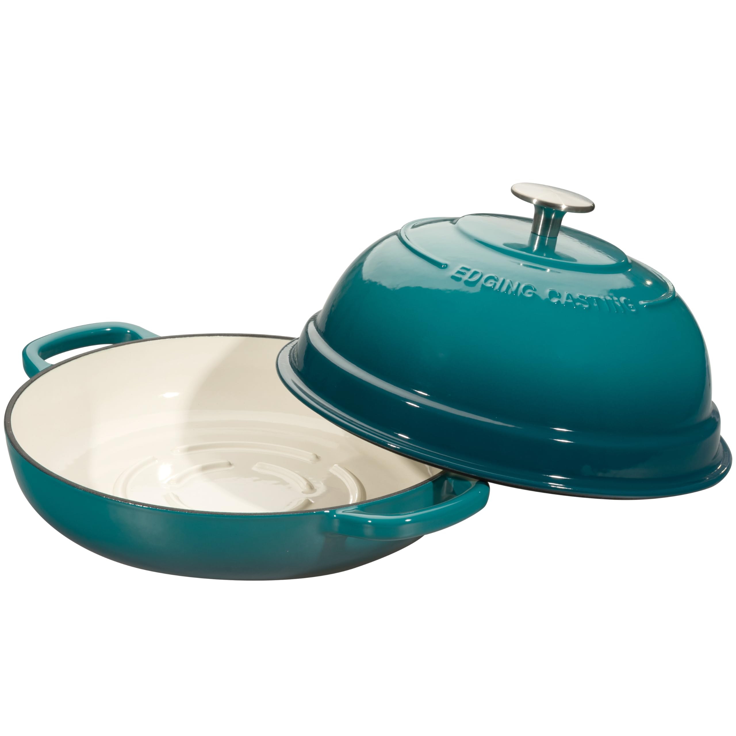Enameled Cast Iron Dutch Oven with Lid - 6 Quart Round Bread Baking Pot for Homemade Sourdough, Artisan Loaves & Stews - Dark Cyan for Camping, Outdoor Cooking & Kitchen Use