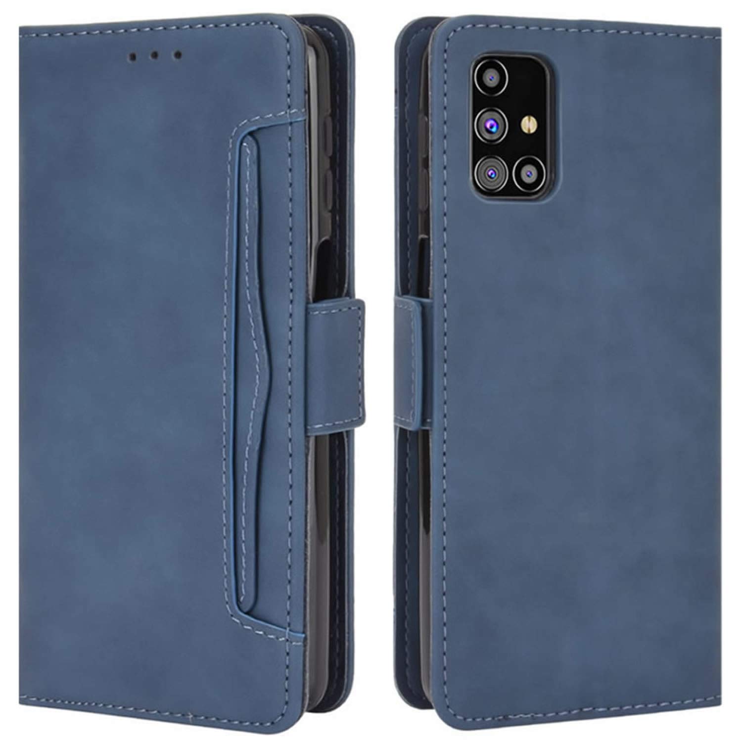 HualuBro Magnetic Shockproof Flip Leather Wallet Case for Samsung Galaxy M31S - Full Body Protection with Card Slot Holder | Perfect for Daily Use, Travel & Business (Blue)