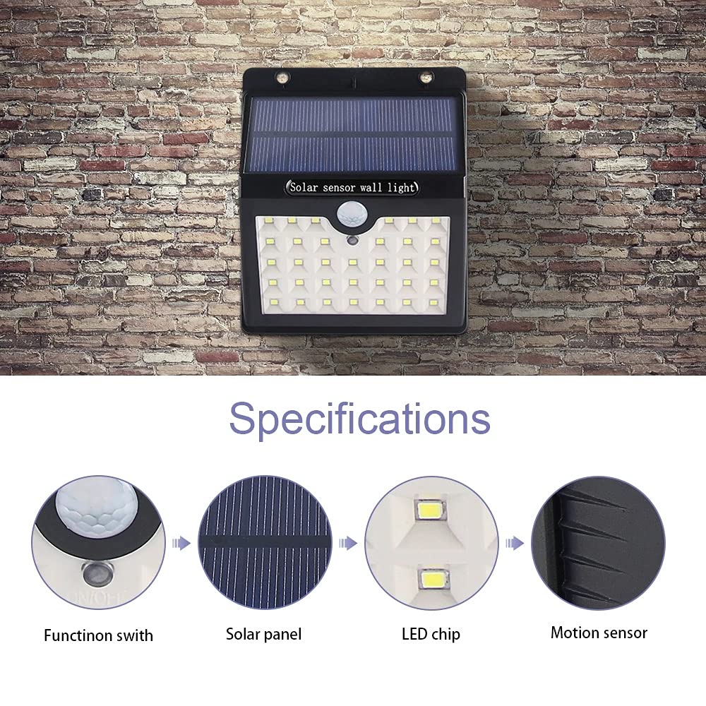 ELEOPTION 2-Pack Solar Motion Sensor Lights - 33 LED Waterproof Outdoor Wall Lights with 3 Lighting Modes | Wireless Solar Powered Security Lights for Garden, Pathway, Patio, and Garage