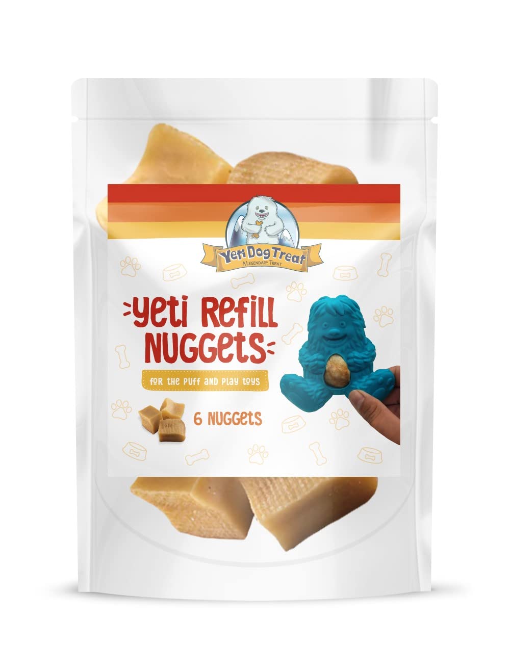 Yeti Refill Nuggets for Puff and Play Dog Toys - Natural Himalayan Yak Cheese Dog Treats for Interactive Chew Toys & Treat Dispensers - 6 Pieces, 3.5 Oz - Perfect for Training, Enrichment & Dental Health