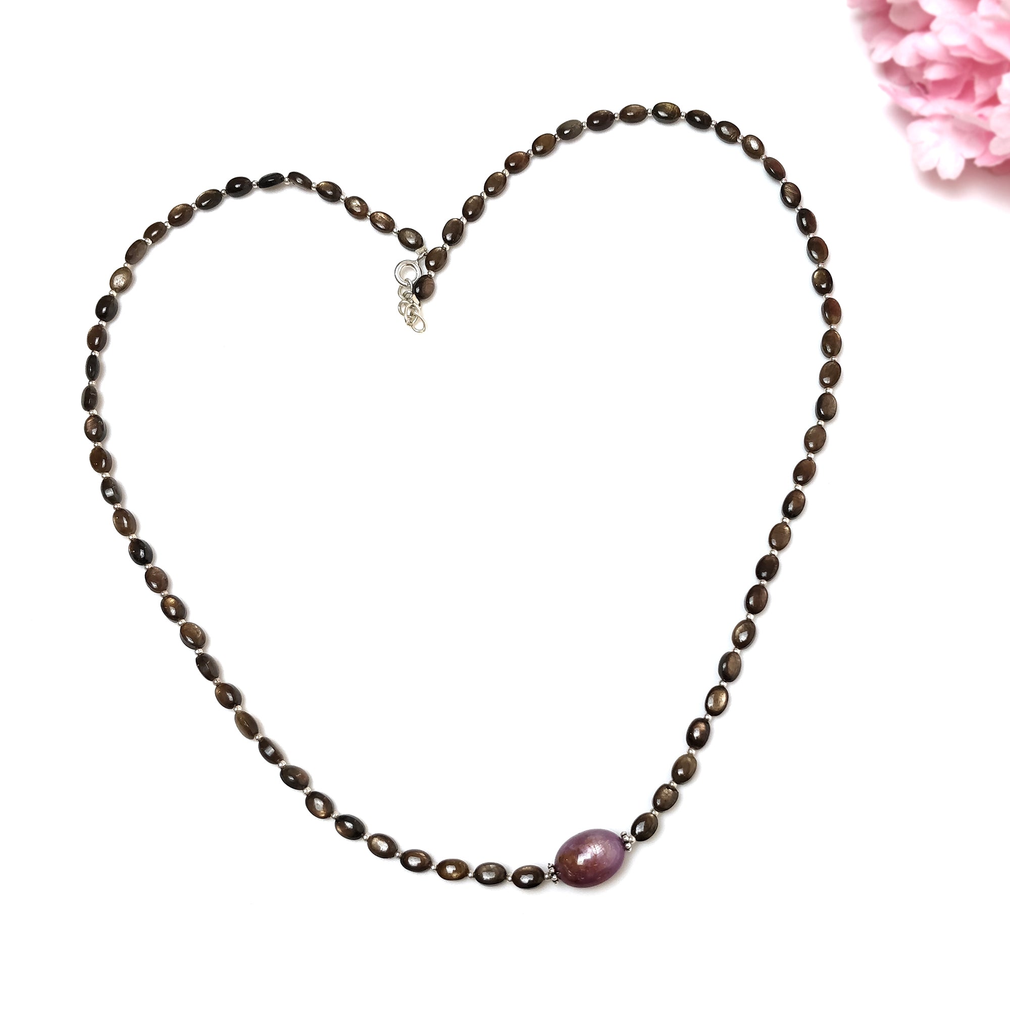 Natural Chocolate Sapphire & Star Ruby Gemstone Necklace - 83.00cts Untreated Oval Cut with 925 Sterling Silver (6x4mm & 14x10mm) | Elegant Jewelry for Women, Perfect for Weddings, Anniversaries & Special Occasions