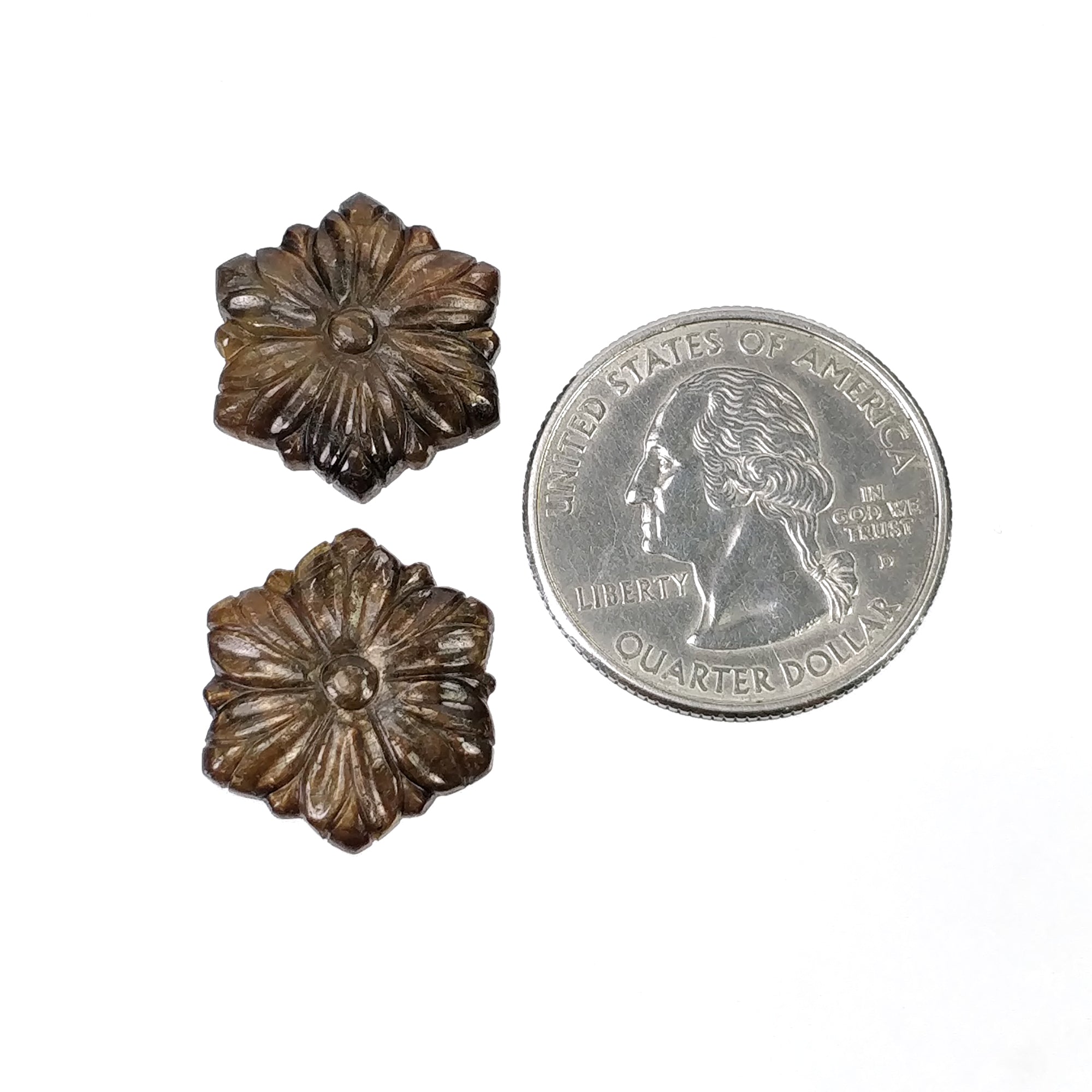 Natural Untreated Golden Brown Chocolate Sapphire Gemstone Carving - 23.00cts Hand Carved Hexagon Pair (18.5x16.5mm) for Jewelry Making, Engagement Rings & Luxury Gifts