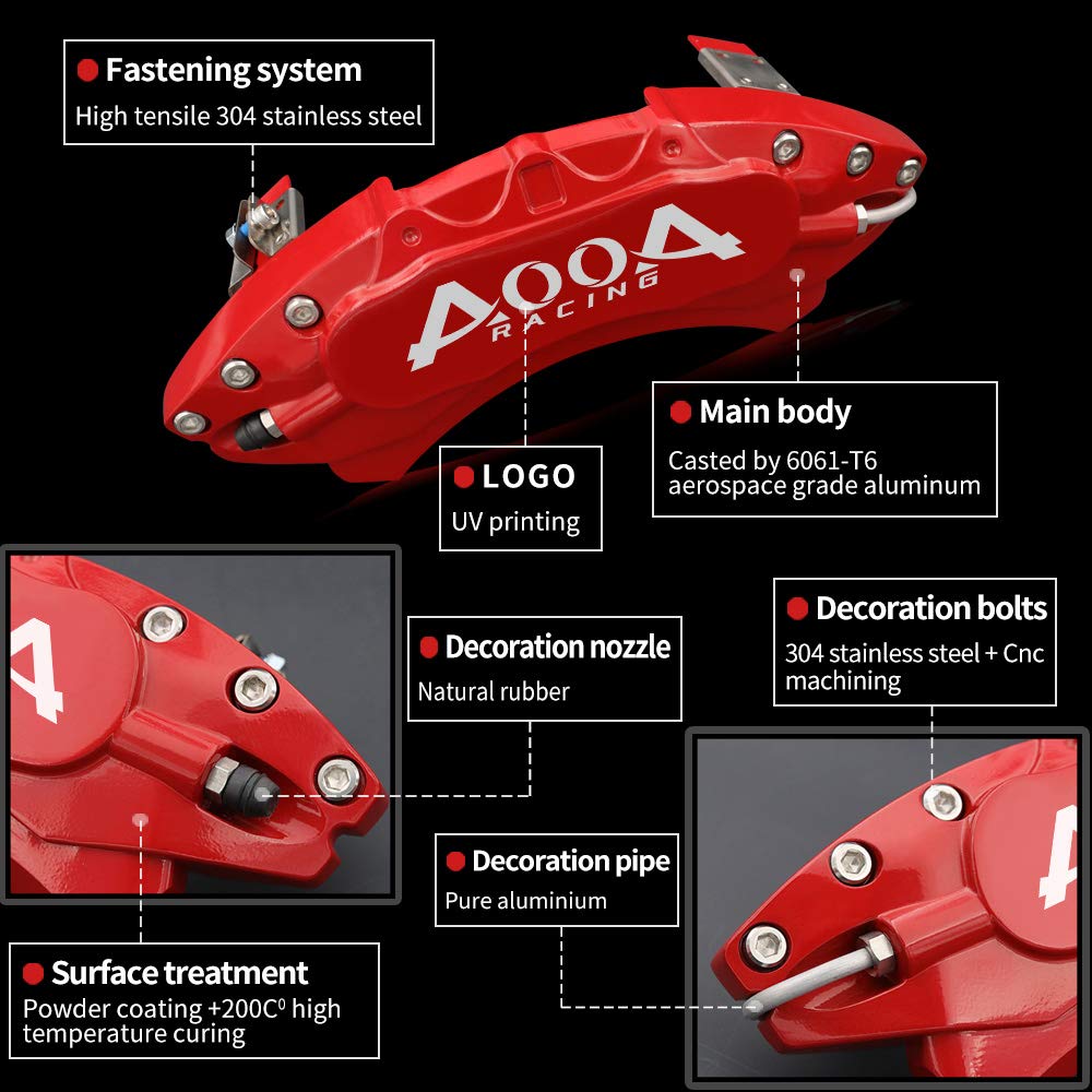 AOOA Red Brake Caliper Covers for 2008-2013 Ford Mustang - Set of 4 | High-Performance Protection & Custom Style Upgrade for Sports Cars